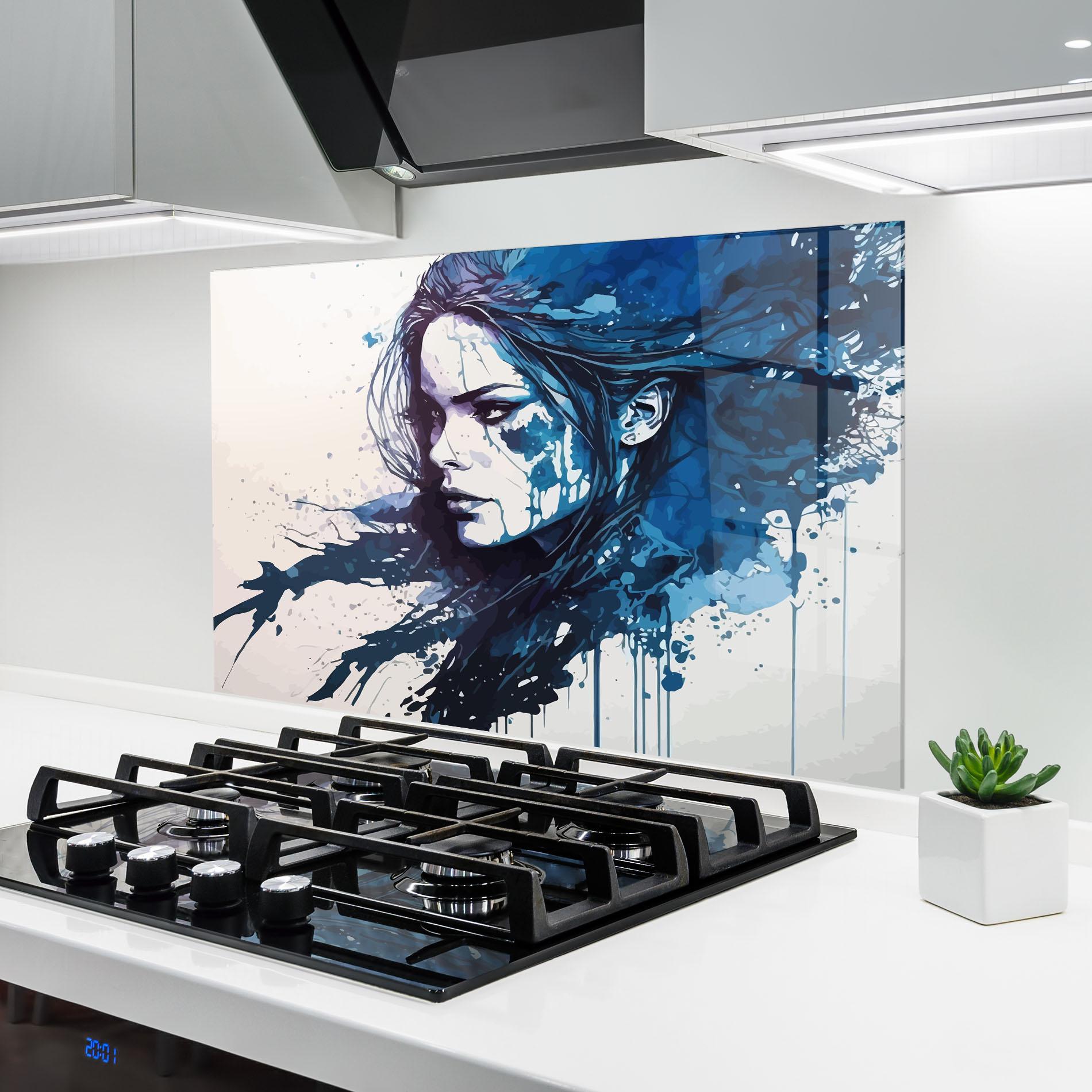 Panou Sticla Bucatarie Blue Hair Portrait mockup 6