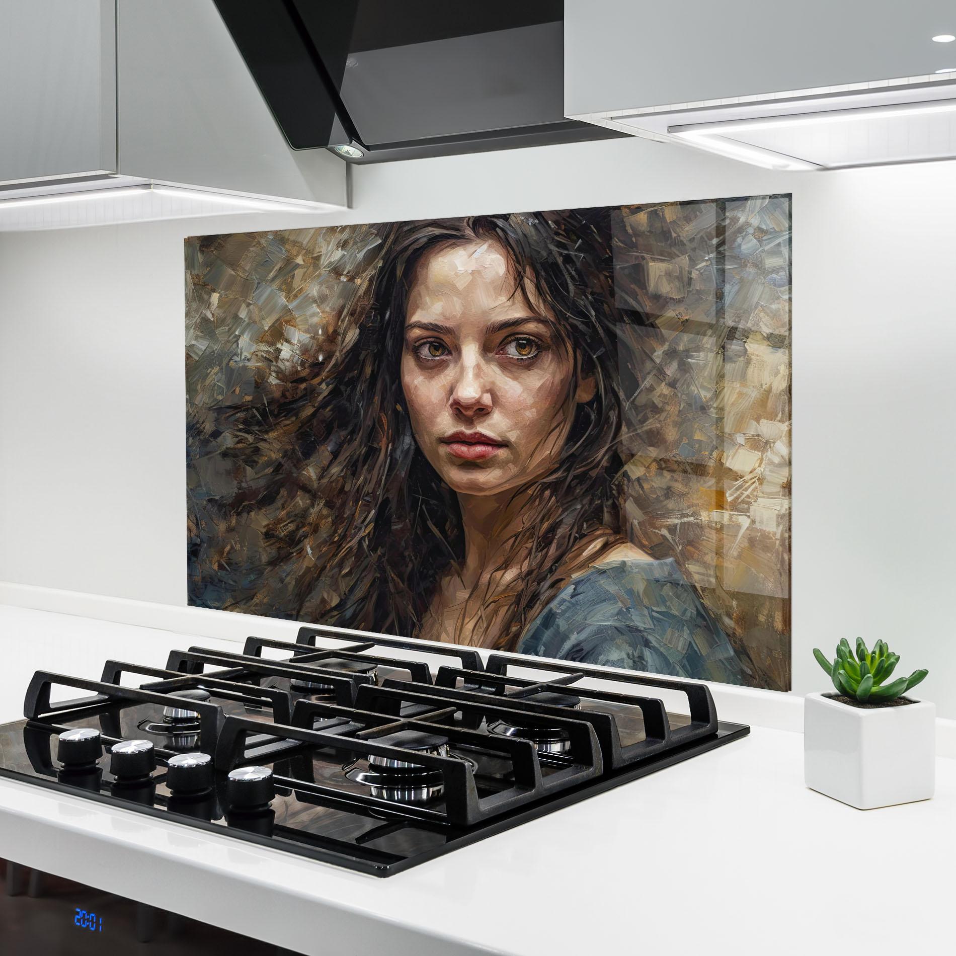 Panou Sticla Bucatarie Darkhaired Woman Portrait mockup 6