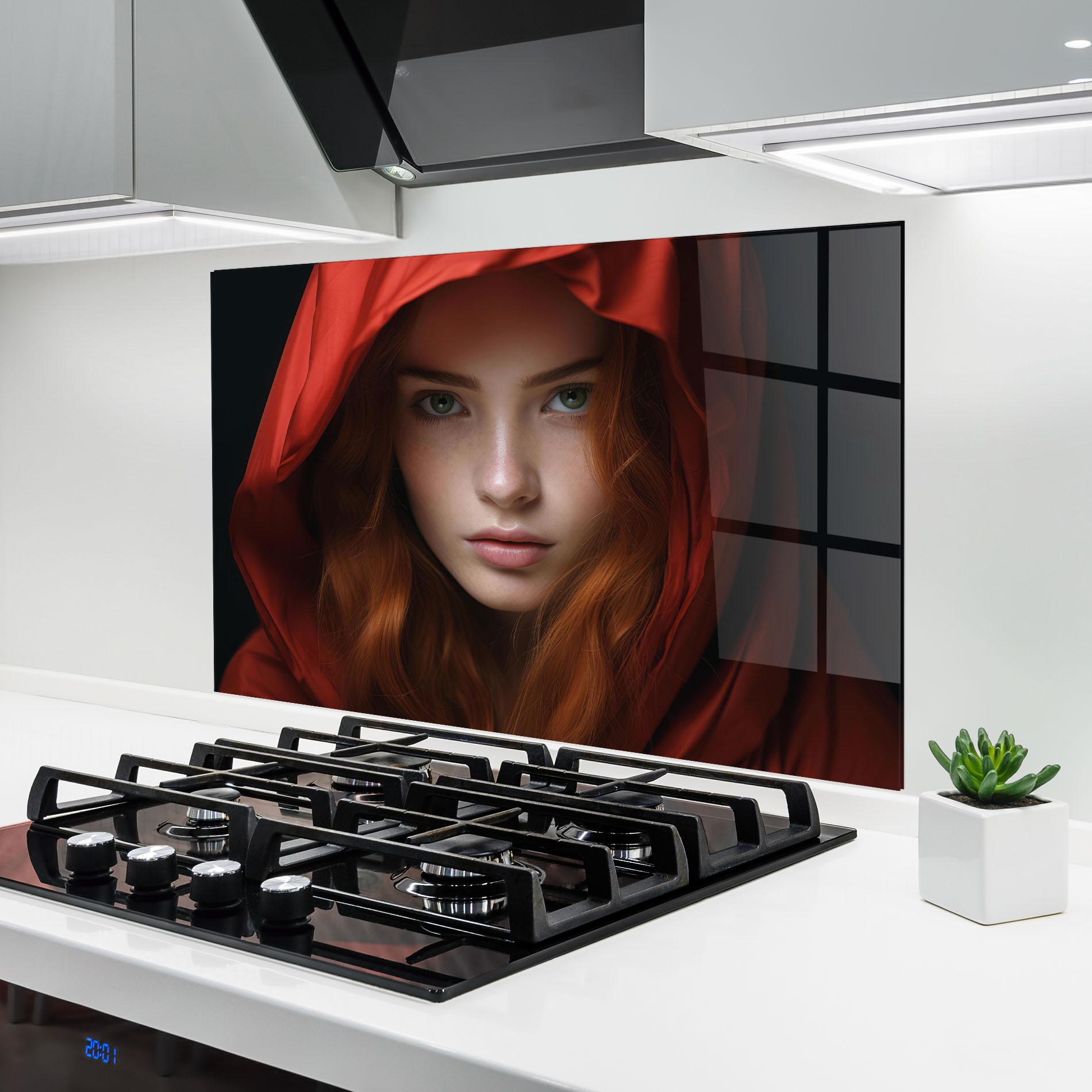 Panou Sticla Bucatarie Red Hood Portrait mockup 6