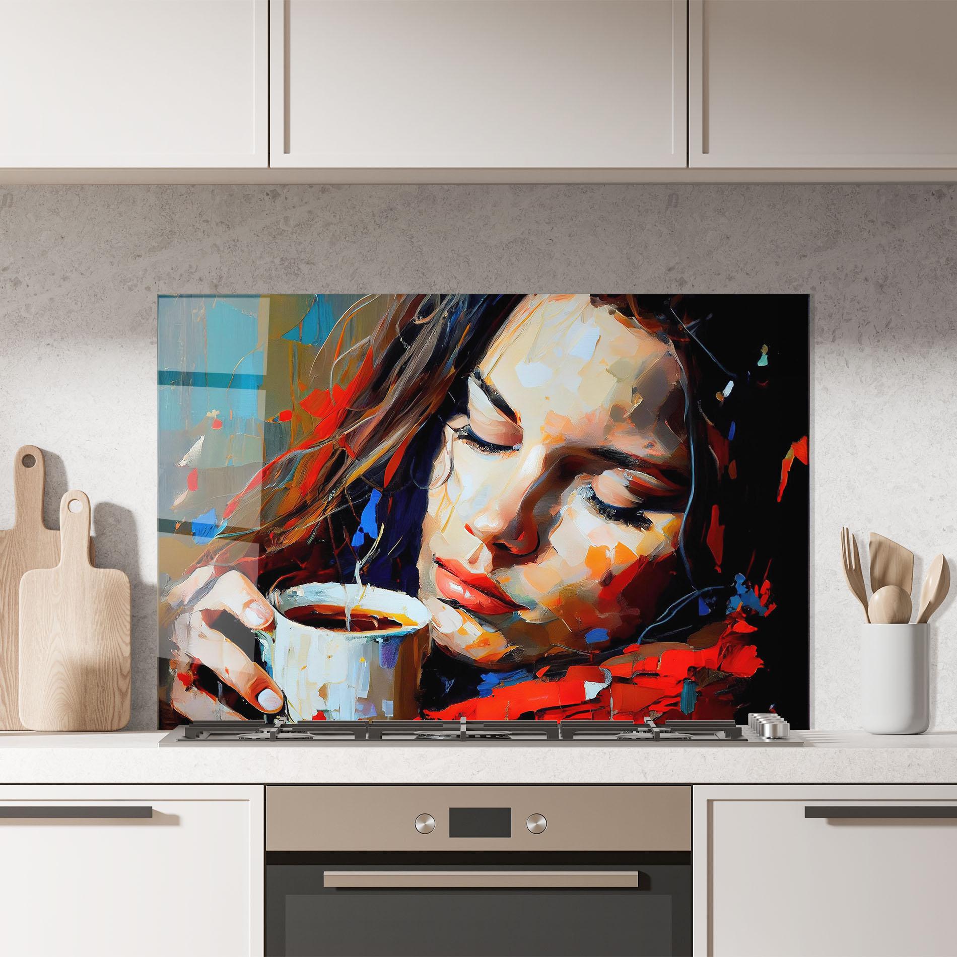 Panou Sticla Bucatarie Abstract Woman Coffee mockup 7