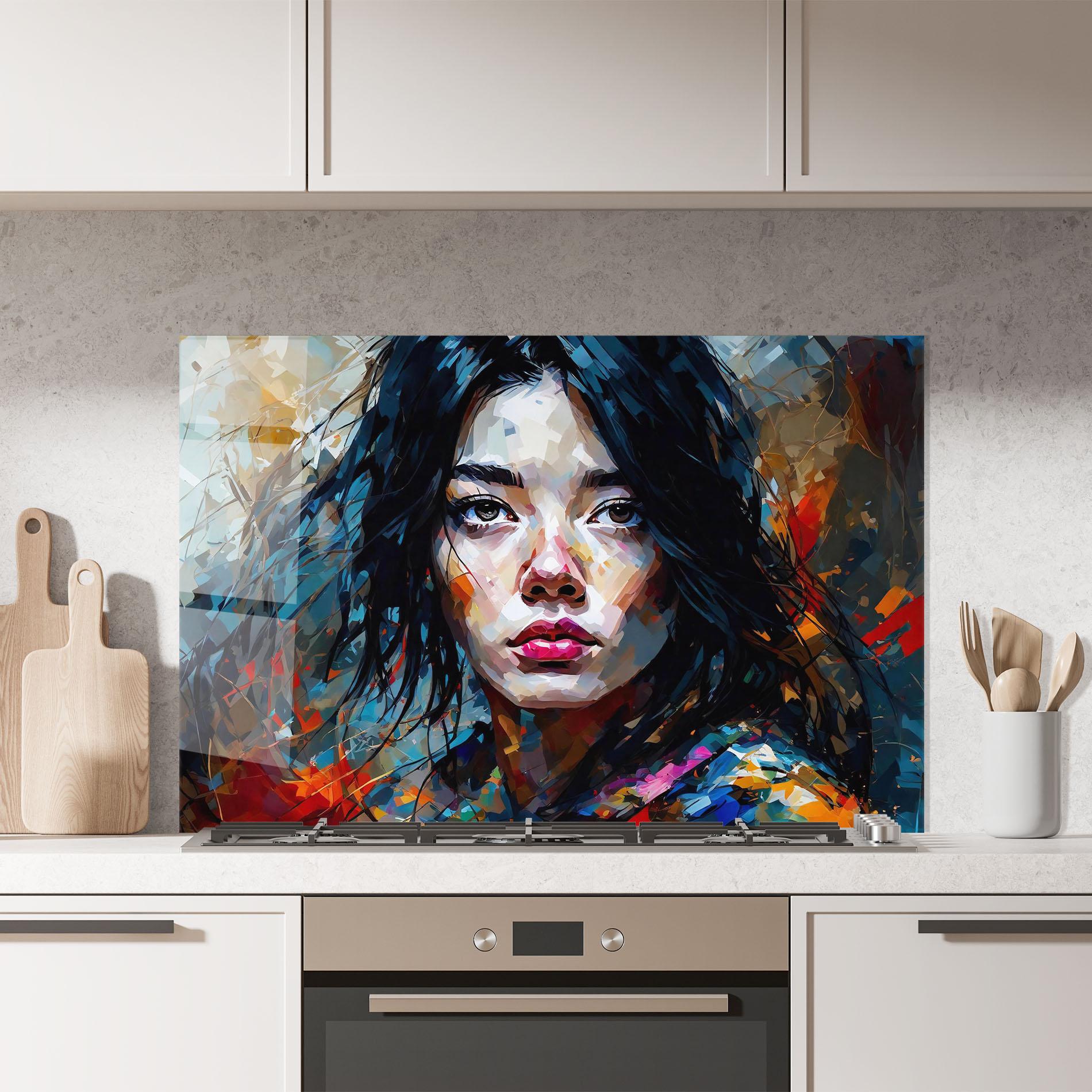 Panou Sticla Bucatarie Artistic Girl Bright Makeup mockup 7