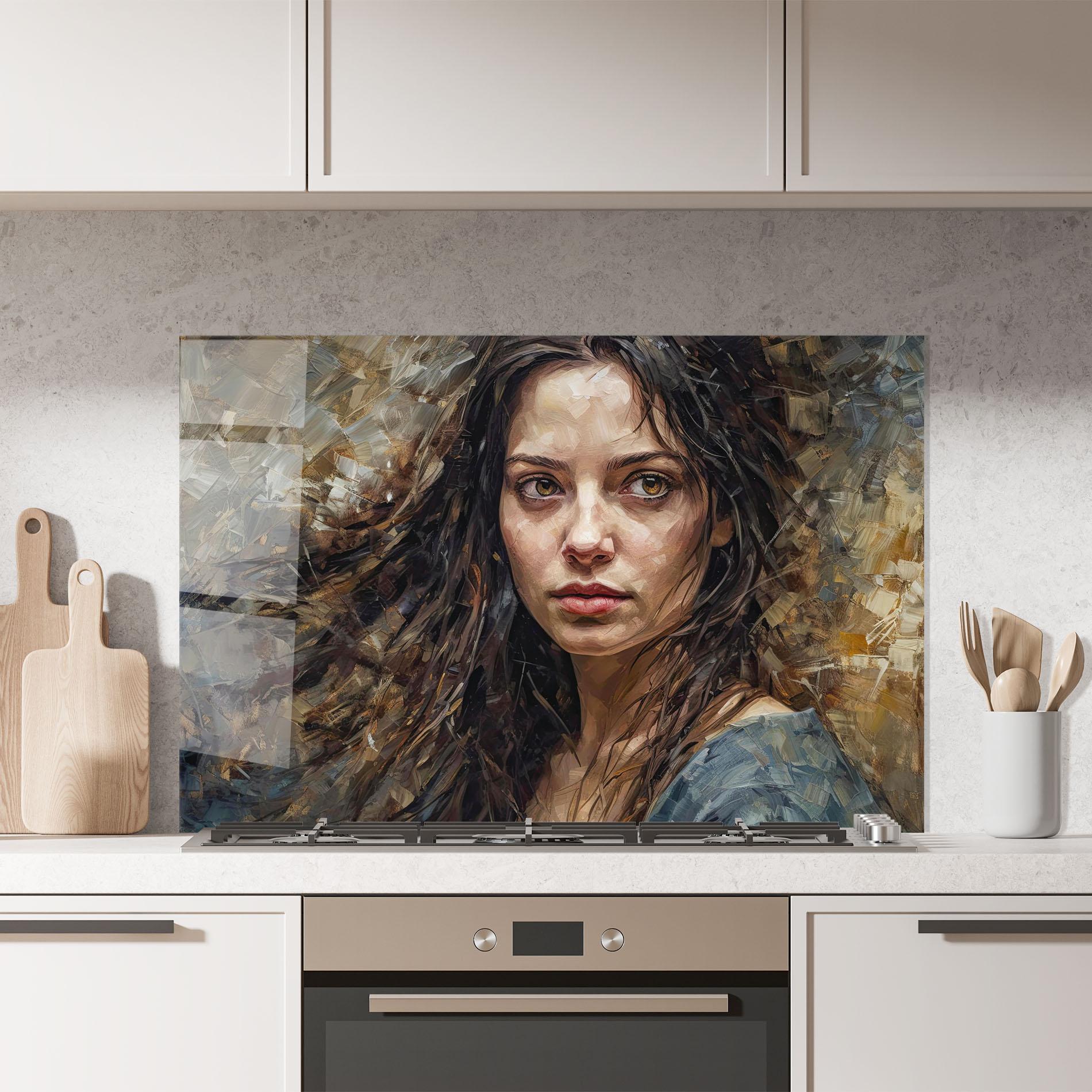 Panou Sticla Bucatarie Darkhaired Woman Portrait mockup 7