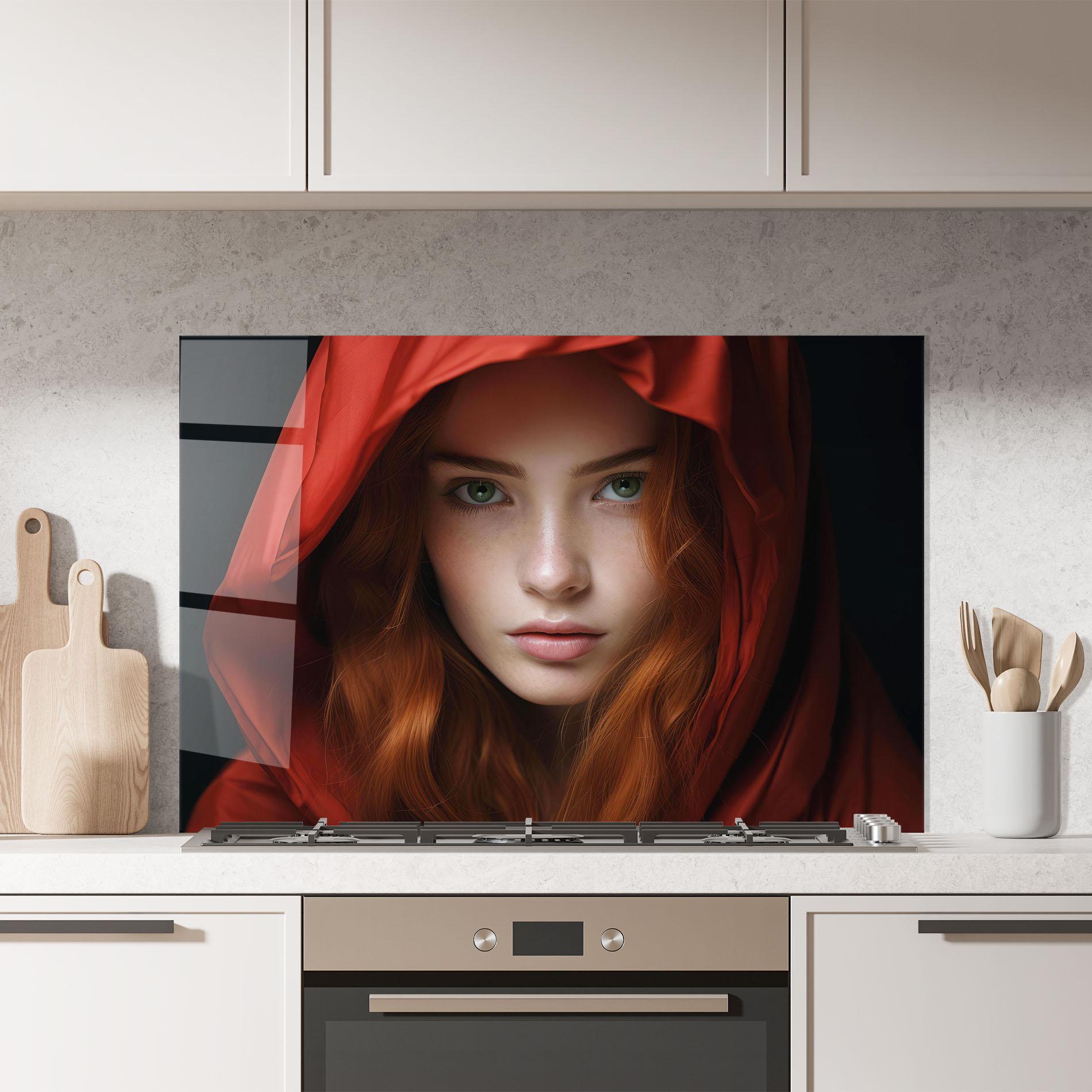 Panou Sticla Bucatarie Red Hood Portrait mockup 7
