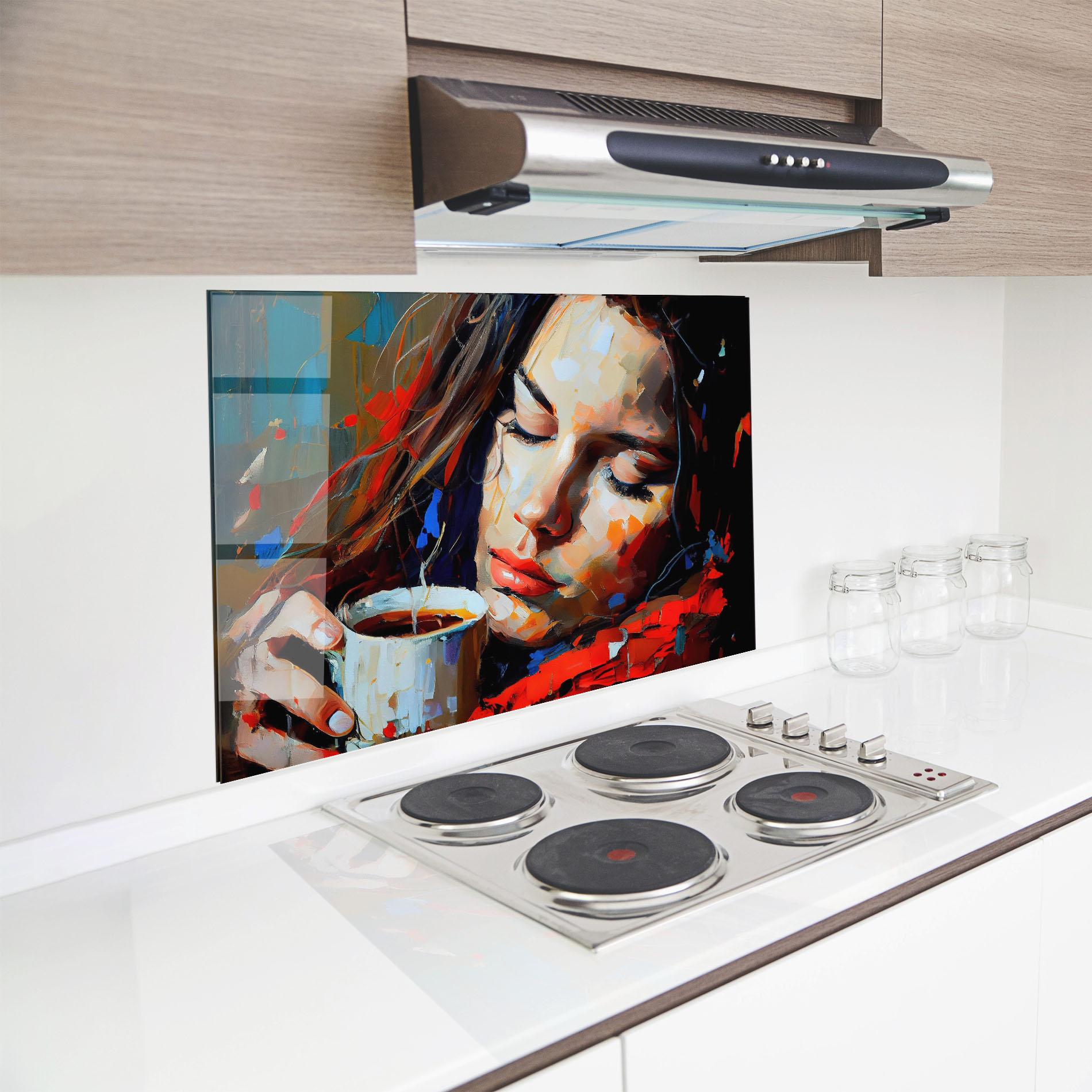 Panou Sticla Bucatarie Abstract Woman Coffee mockup 8