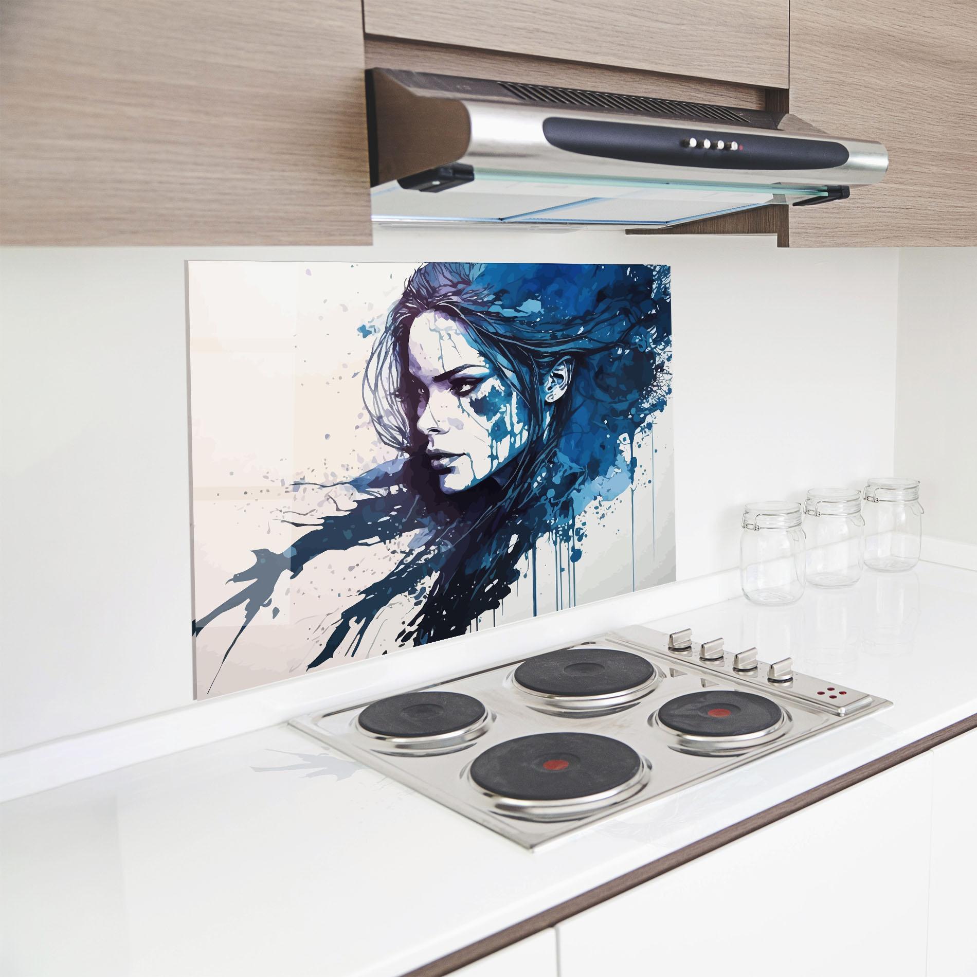 Panou Sticla Bucatarie Blue Hair Portrait mockup 8