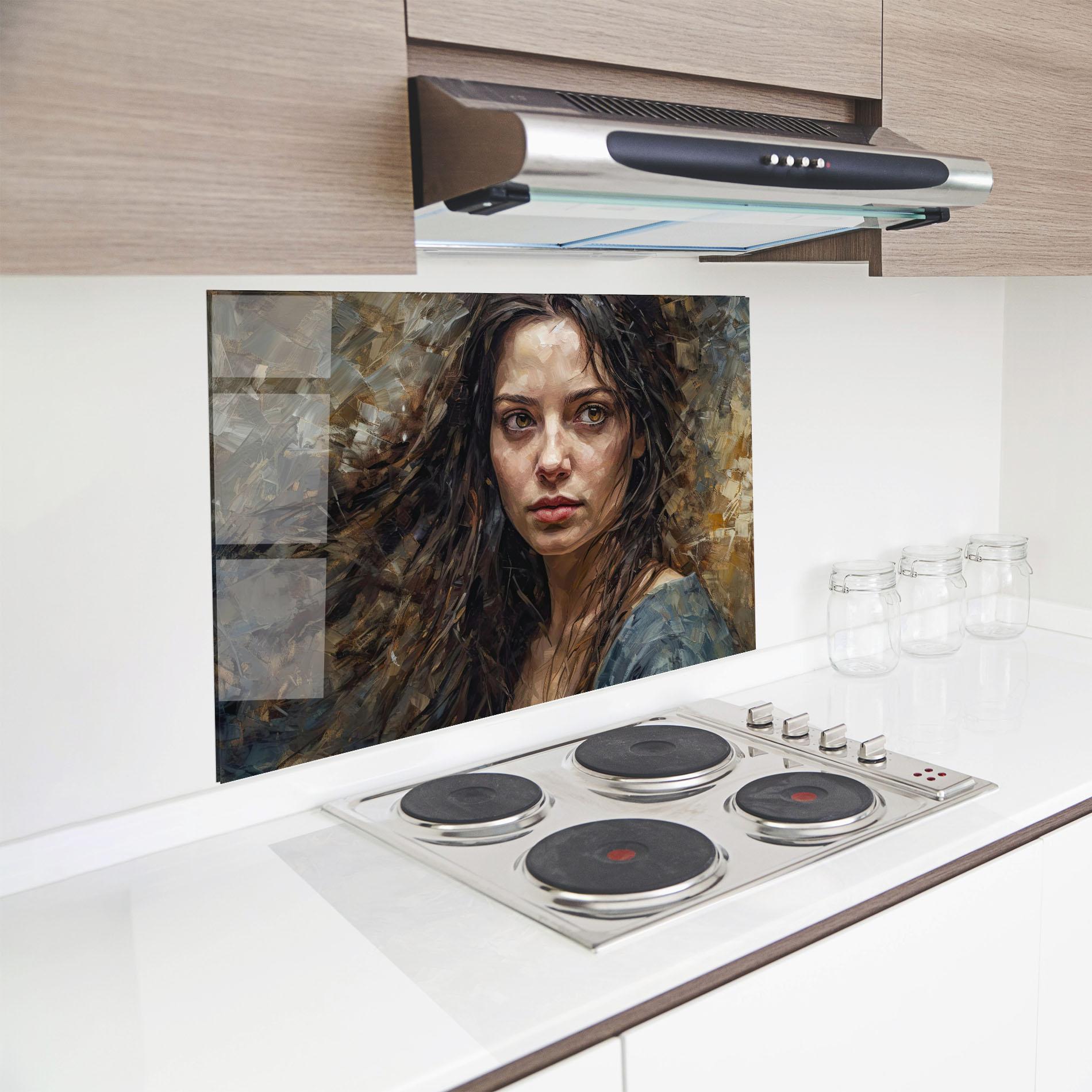 Panou Sticla Bucatarie Darkhaired Woman Portrait mockup 8