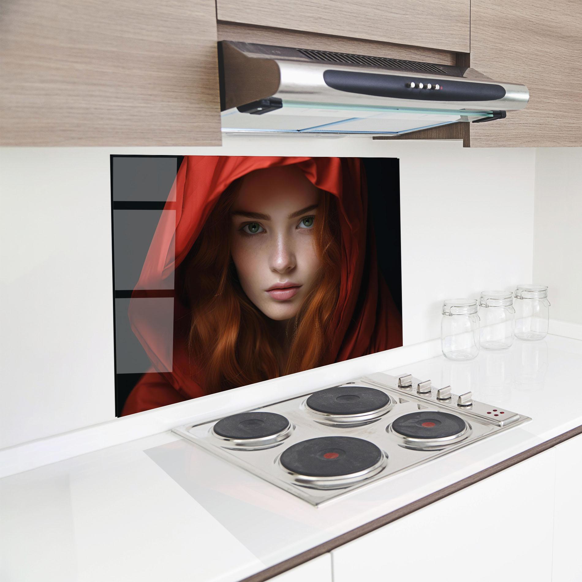 Panou Sticla Bucatarie Red Hood Portrait mockup 8