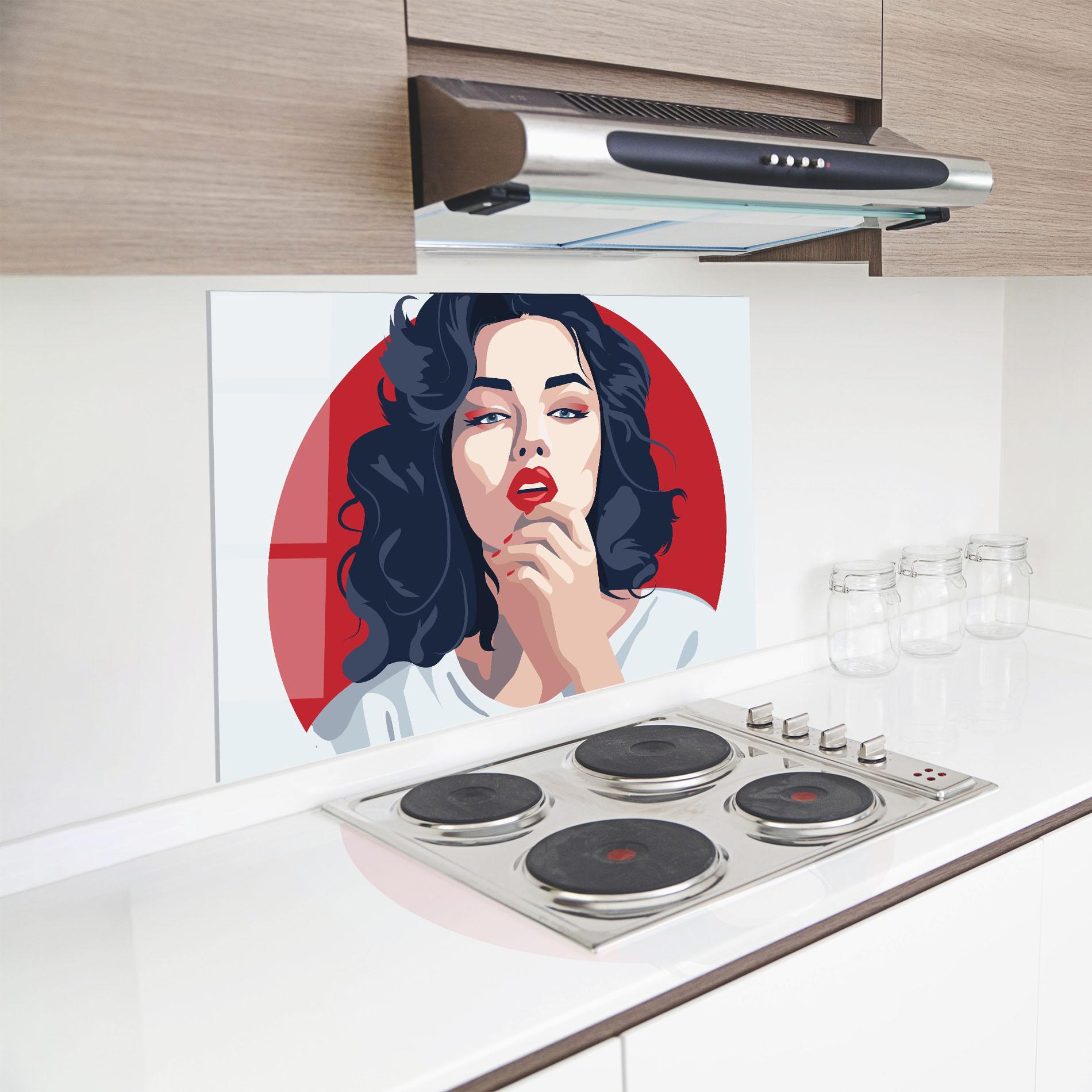 Panou Sticla Bucatarie Red Lips Portrait mockup 8