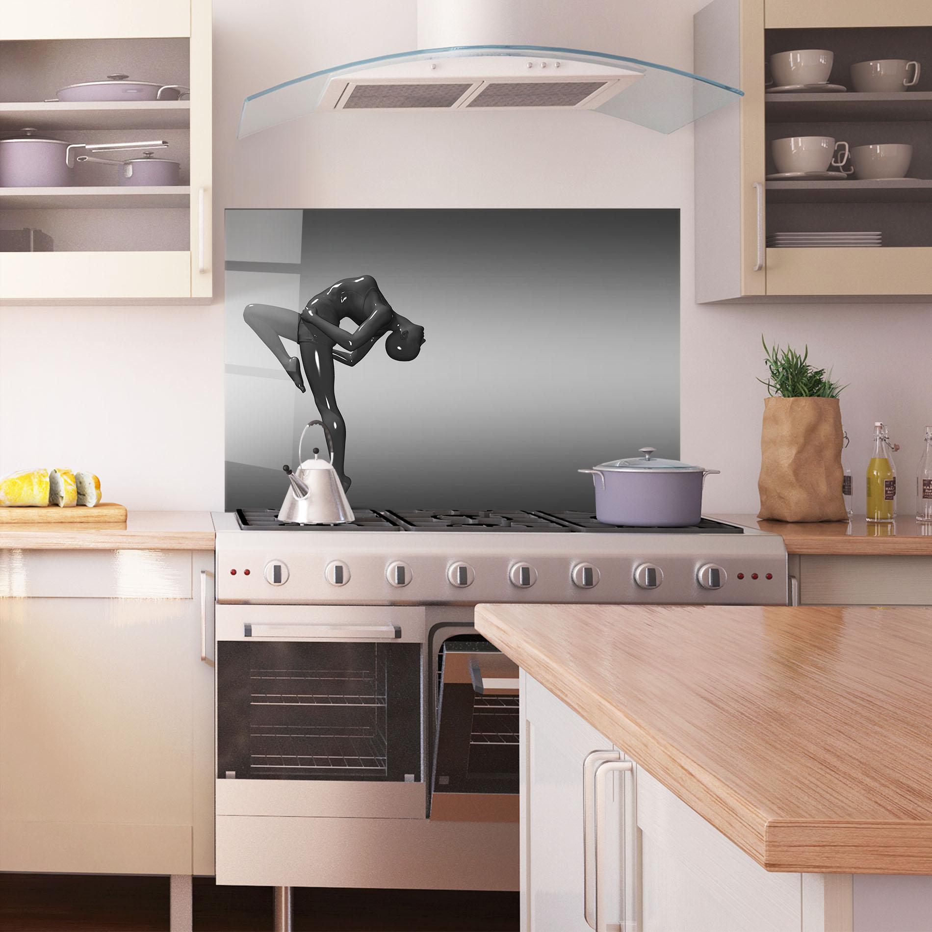 Panou Sticla Bucatarie Black Glossy Female Dancer mockup 1