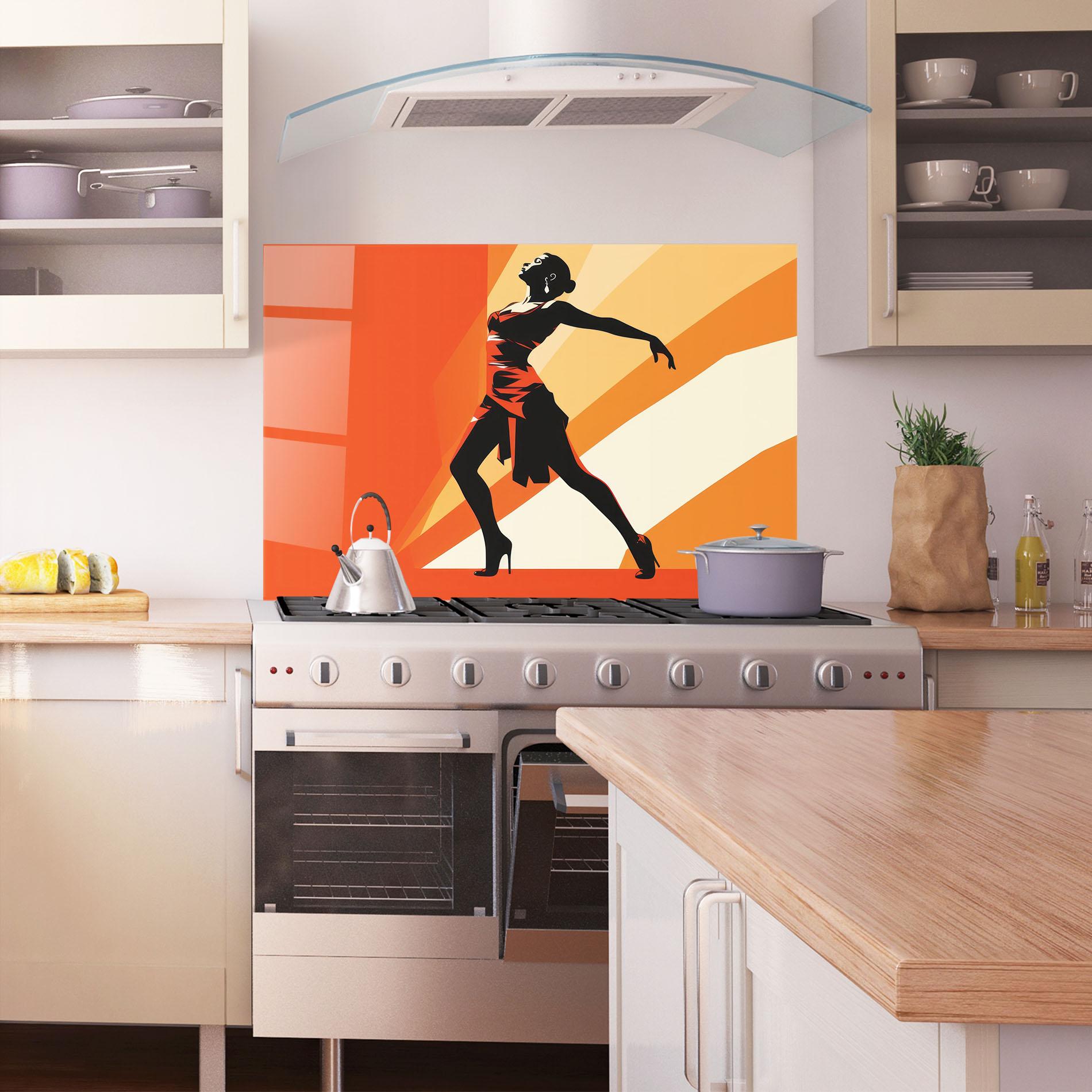 Panou Sticla Bucatarie Red Dress Shilouette mockup 1