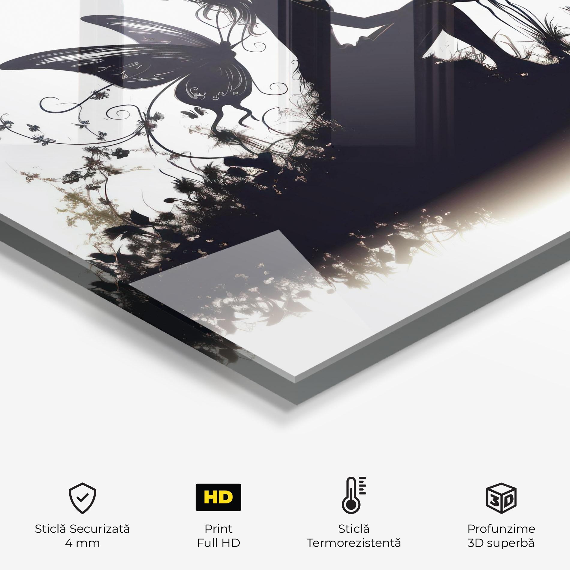 Panou Sticla Bucatarie Butterfly Woman Shilouette mockup 2