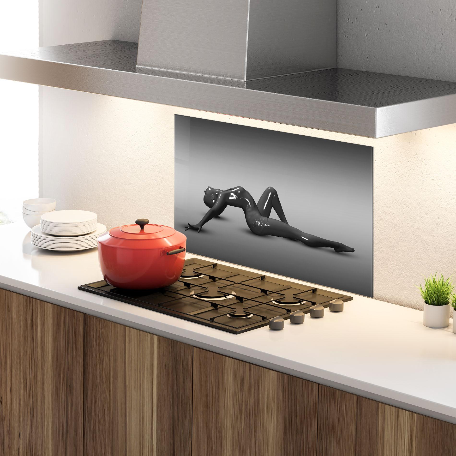 Panou Sticla Bucatarie 3d Black Female mockup 4