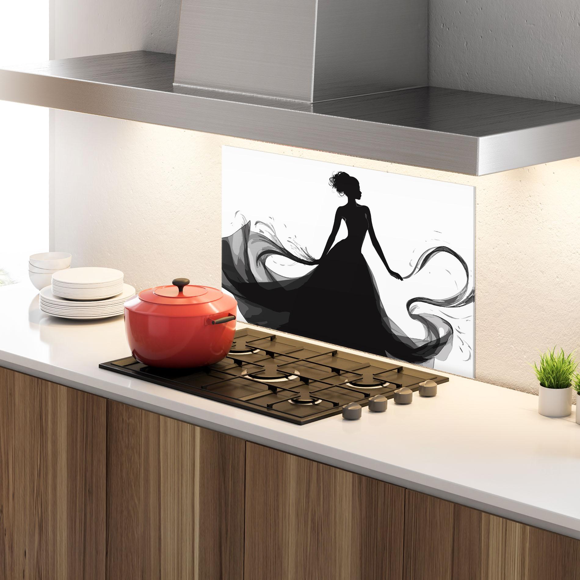 Panou Sticla Bucatarie Pretty Black Dress mockup 4