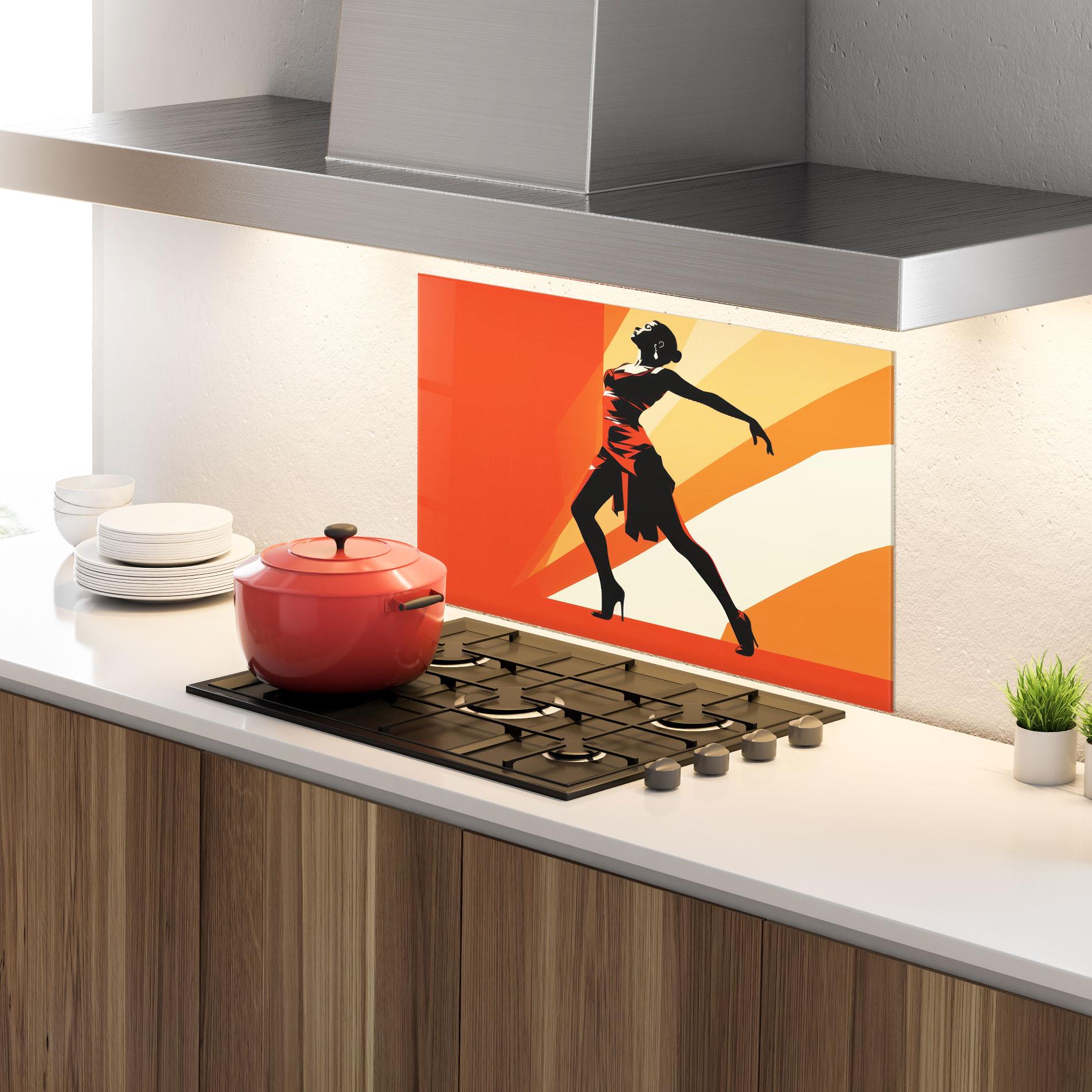 Panou Sticla Bucatarie Red Dress Shilouette mockup 4