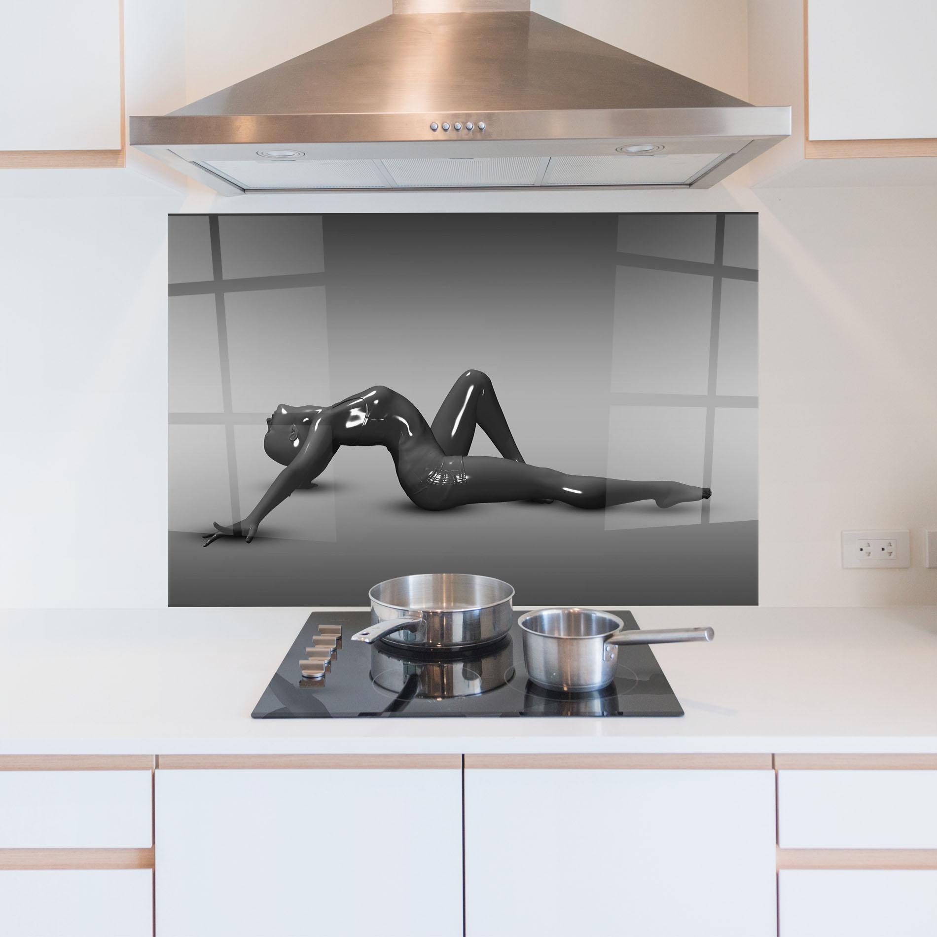 Panou Sticla Bucatarie 3d Black Female mockup 5