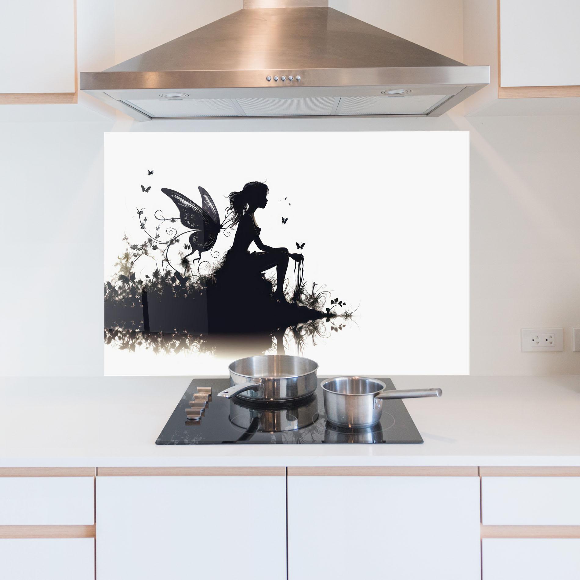 Panou Sticla Bucatarie Butterfly Woman Shilouette mockup 5