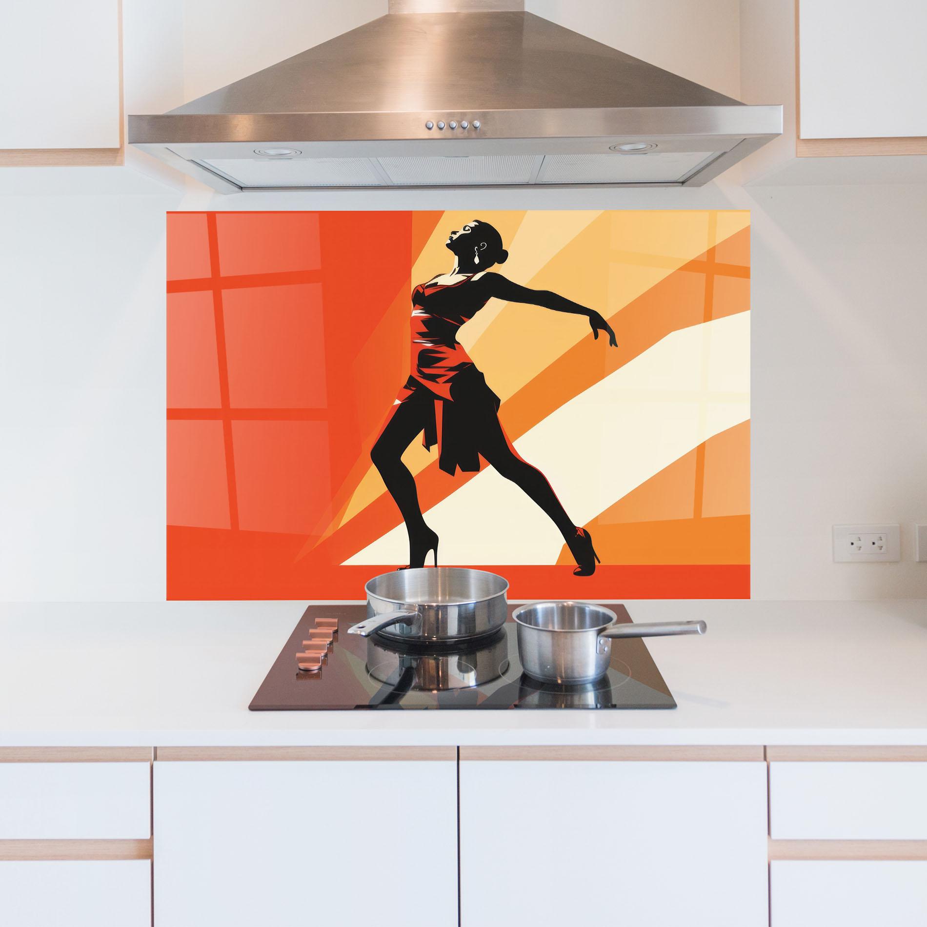 Panou Sticla Bucatarie Red Dress Shilouette mockup 5