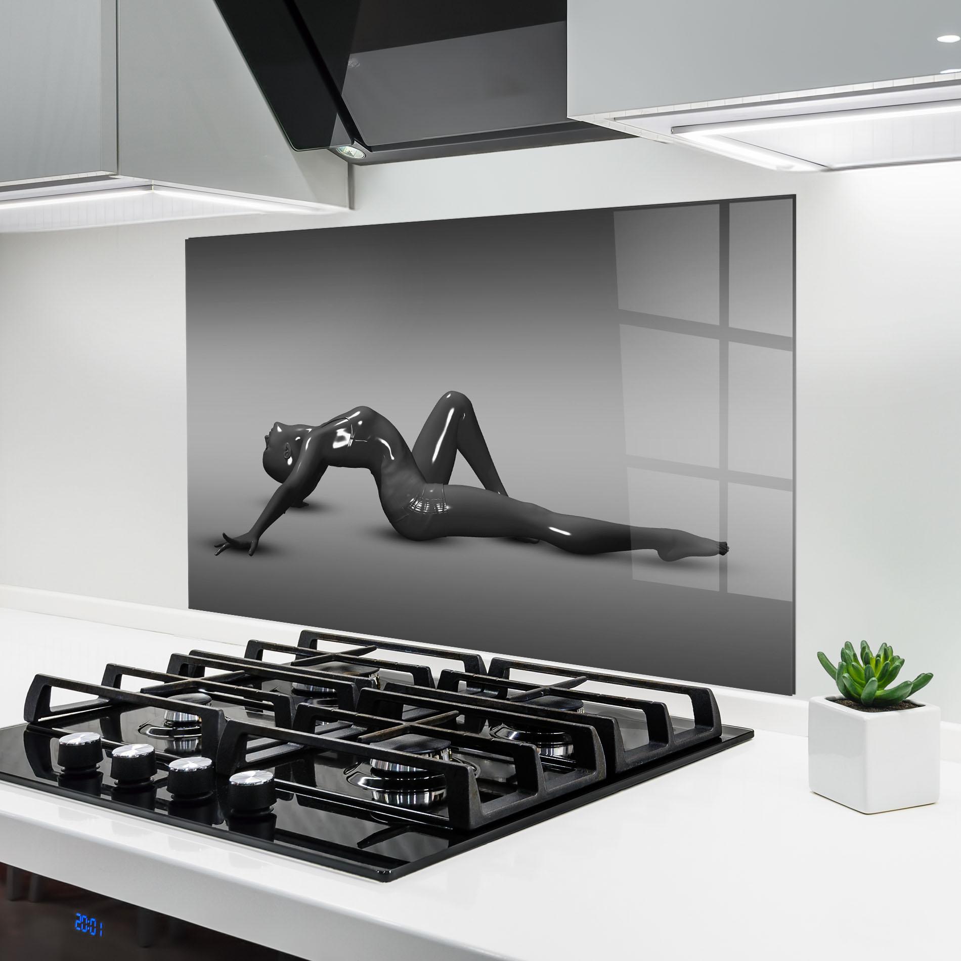 Panou Sticla Bucatarie 3d Black Female mockup 6