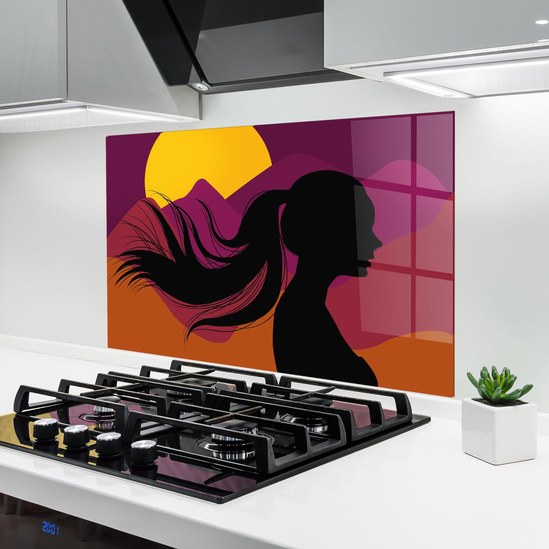 Panou Sticla Bucatarie Long Hair Silhouette mockup 6
