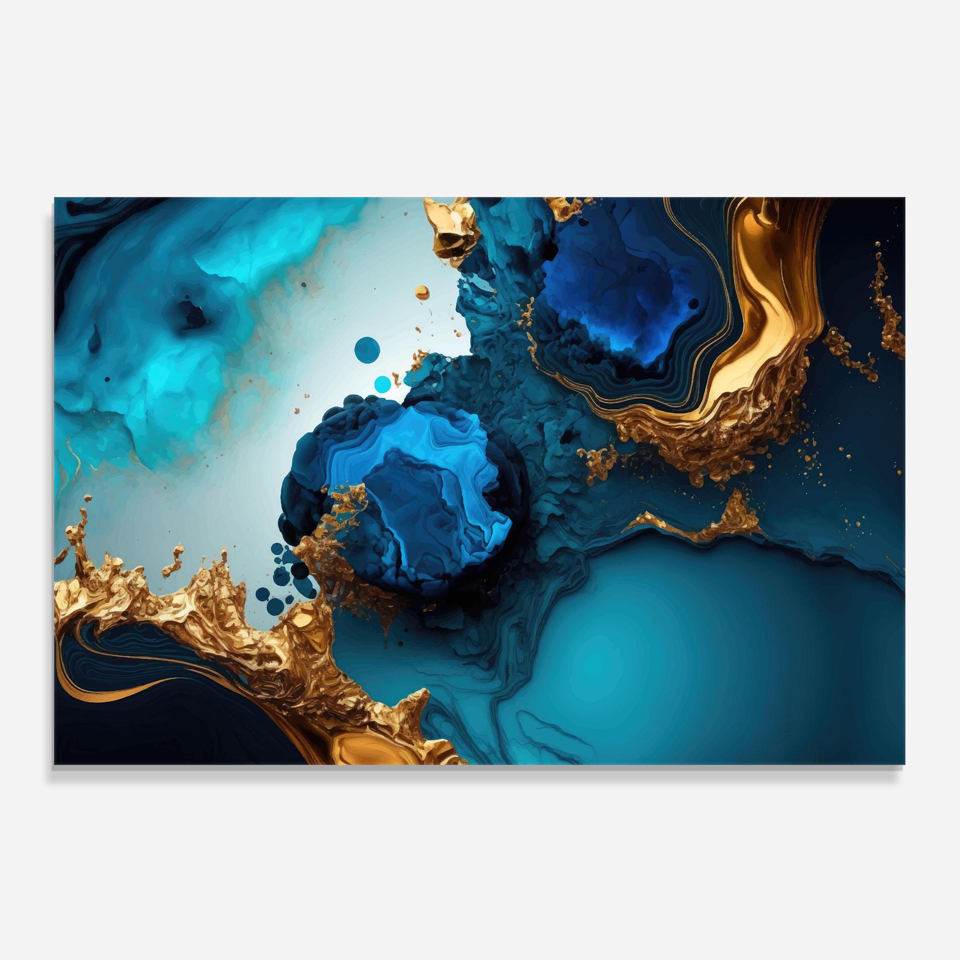 Panou Sticla Bucatarie Blue Gold Wave mockup 0