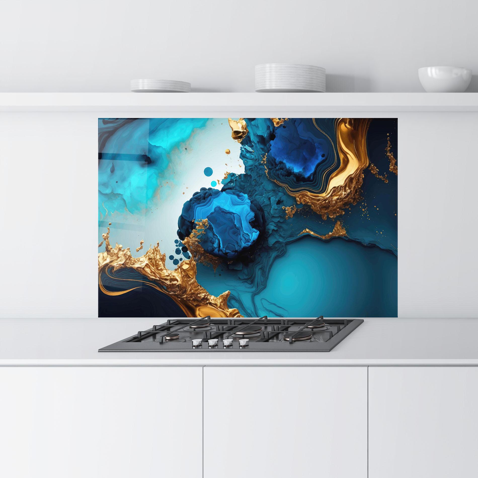 Panou Sticla Bucatarie Blue Gold Wave mockup 9