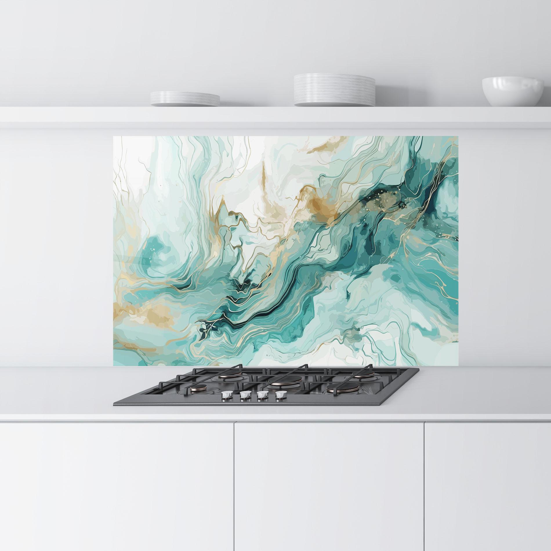 Panou Sticla Bucatarie Green Gold Water mockup 9