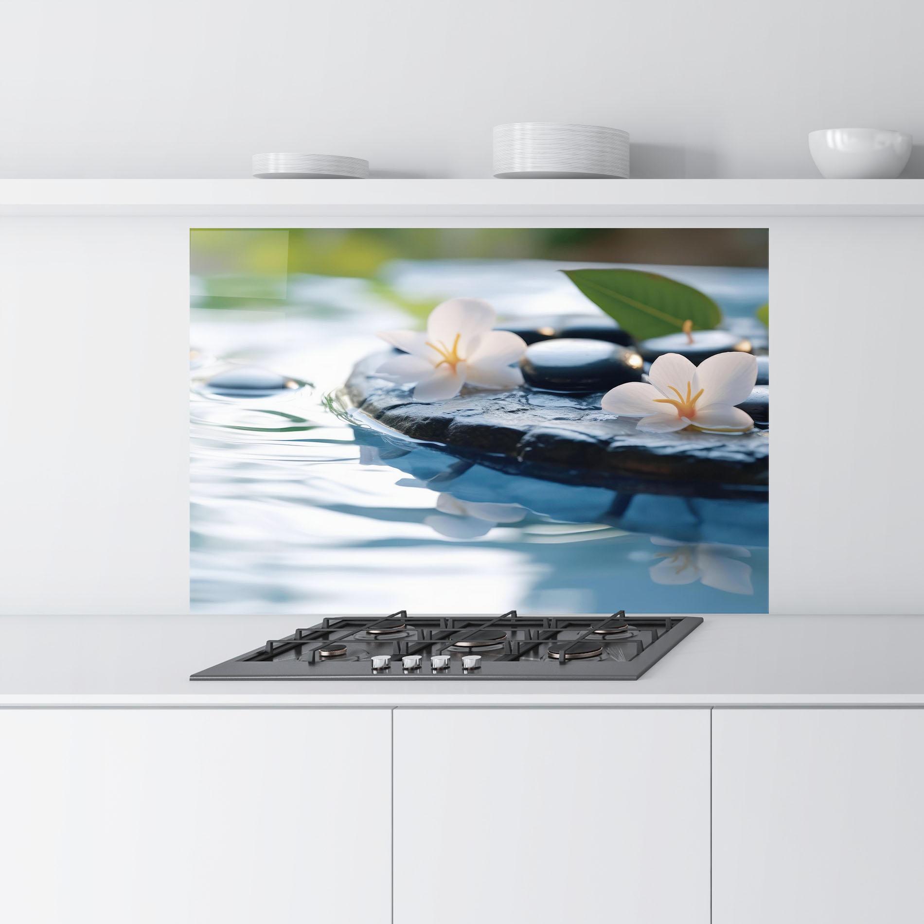 Panou Sticla Bucatarie Water White Flowers mockup 9