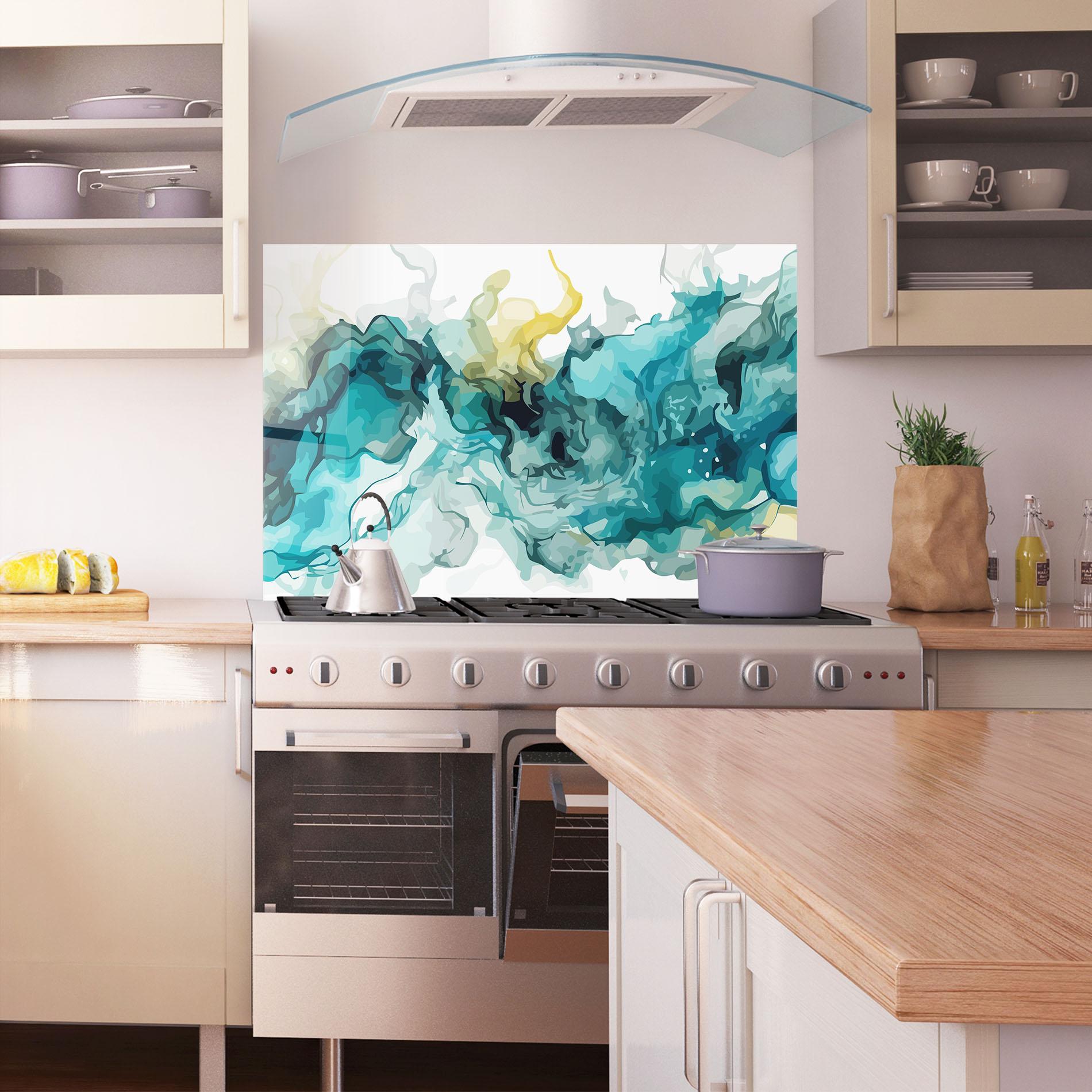 Panou Sticla Bucatarie Blue Yellow Art mockup 1