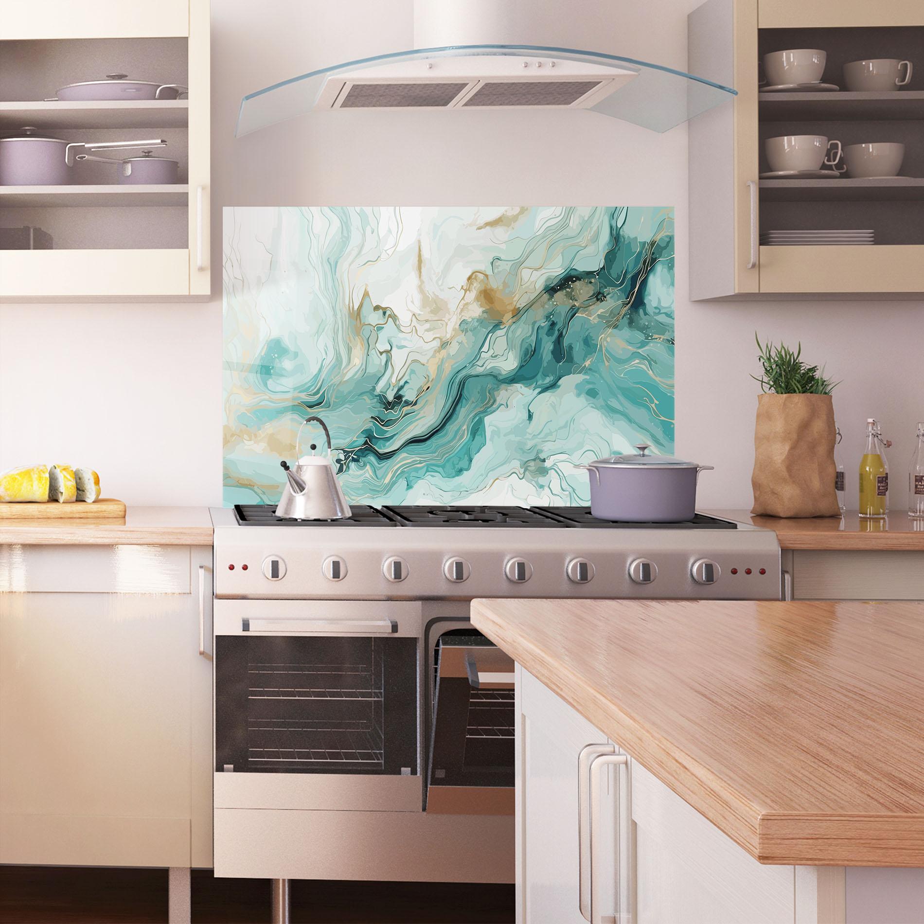 Panou Sticla Bucatarie Green Gold Water mockup 1