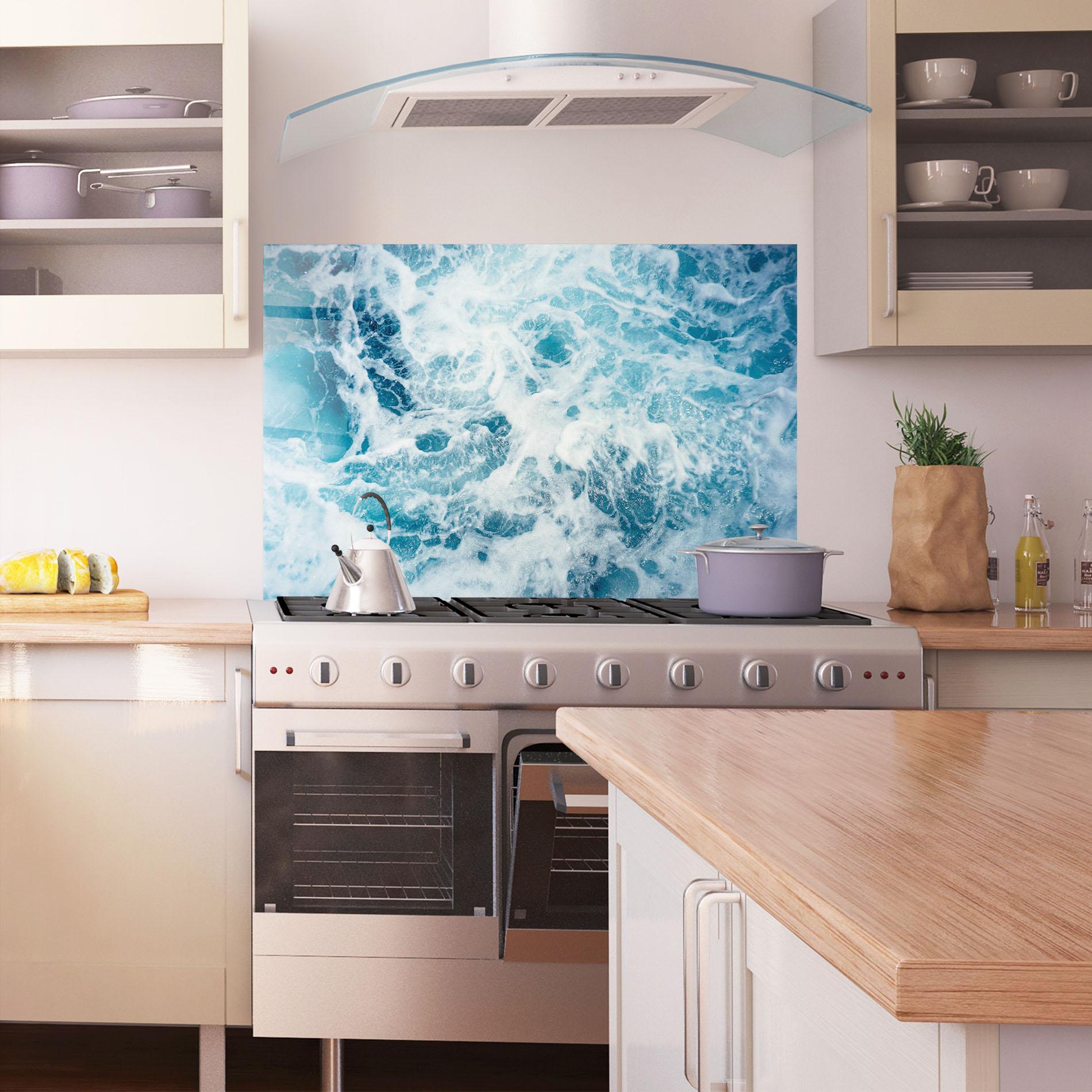 Panou Sticla Bucatarie White Water Wave mockup 1