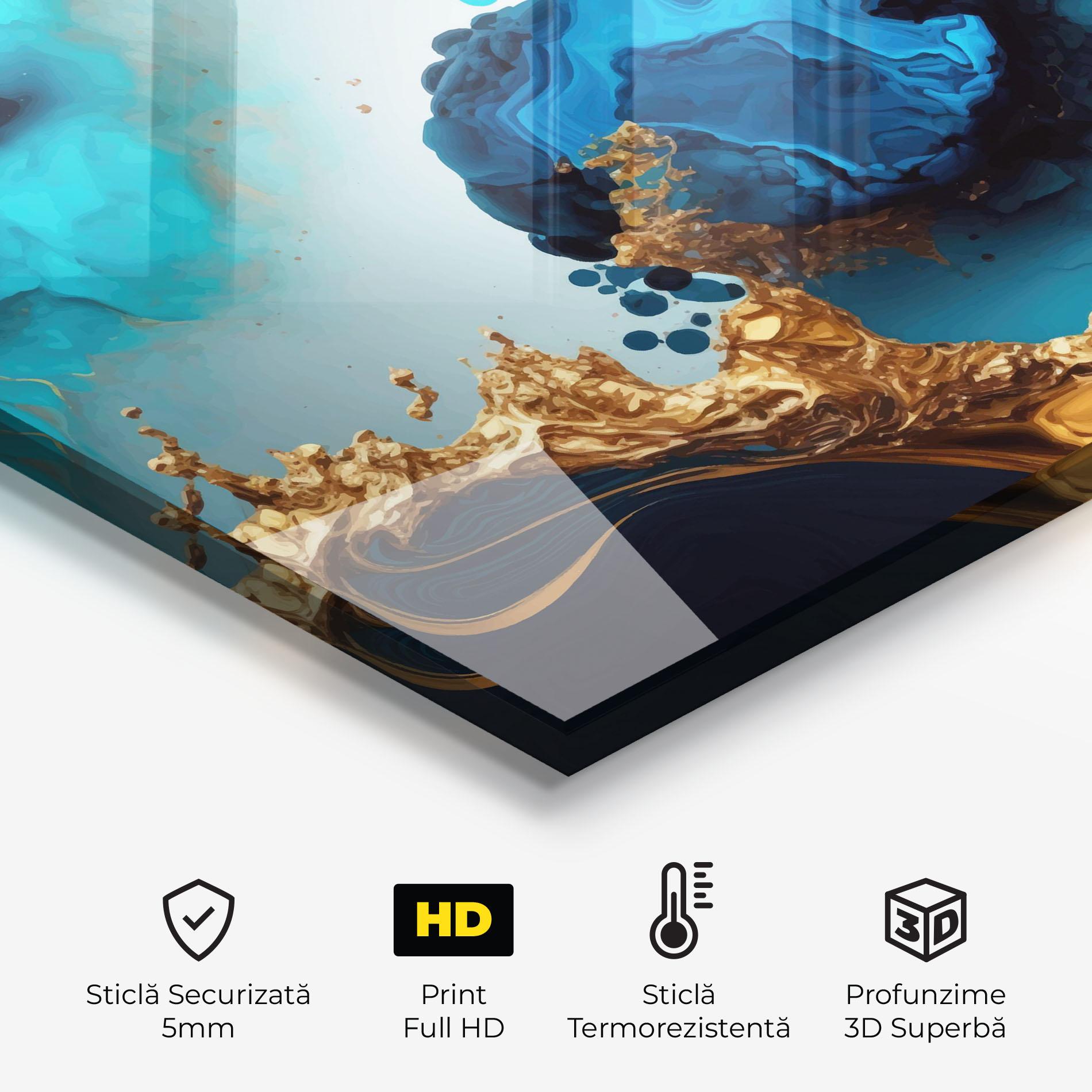 Panou Sticla Bucatarie Blue Gold Wave mockup 2