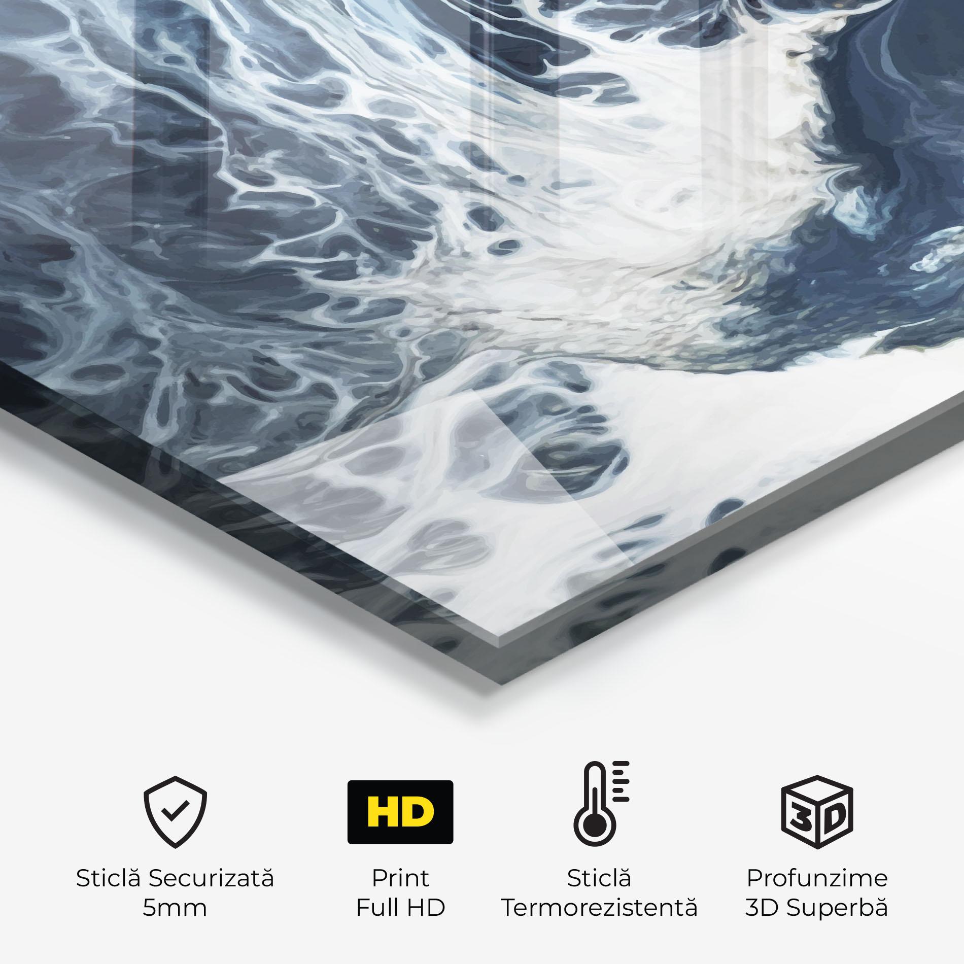 Panou Sticla Bucatarie Blue White Waves mockup 2