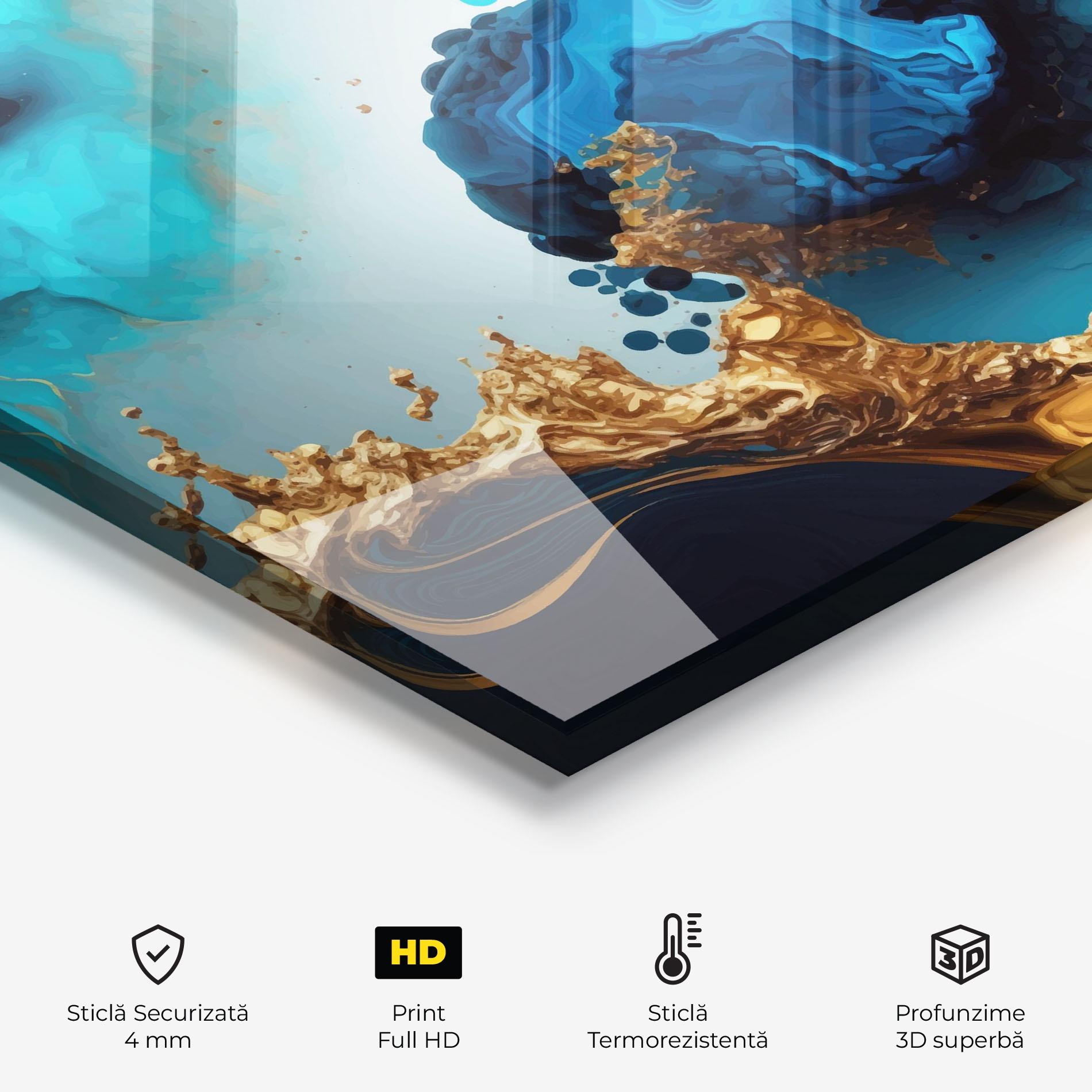 Panou Sticla Bucatarie Blue Gold Wave mockup 2