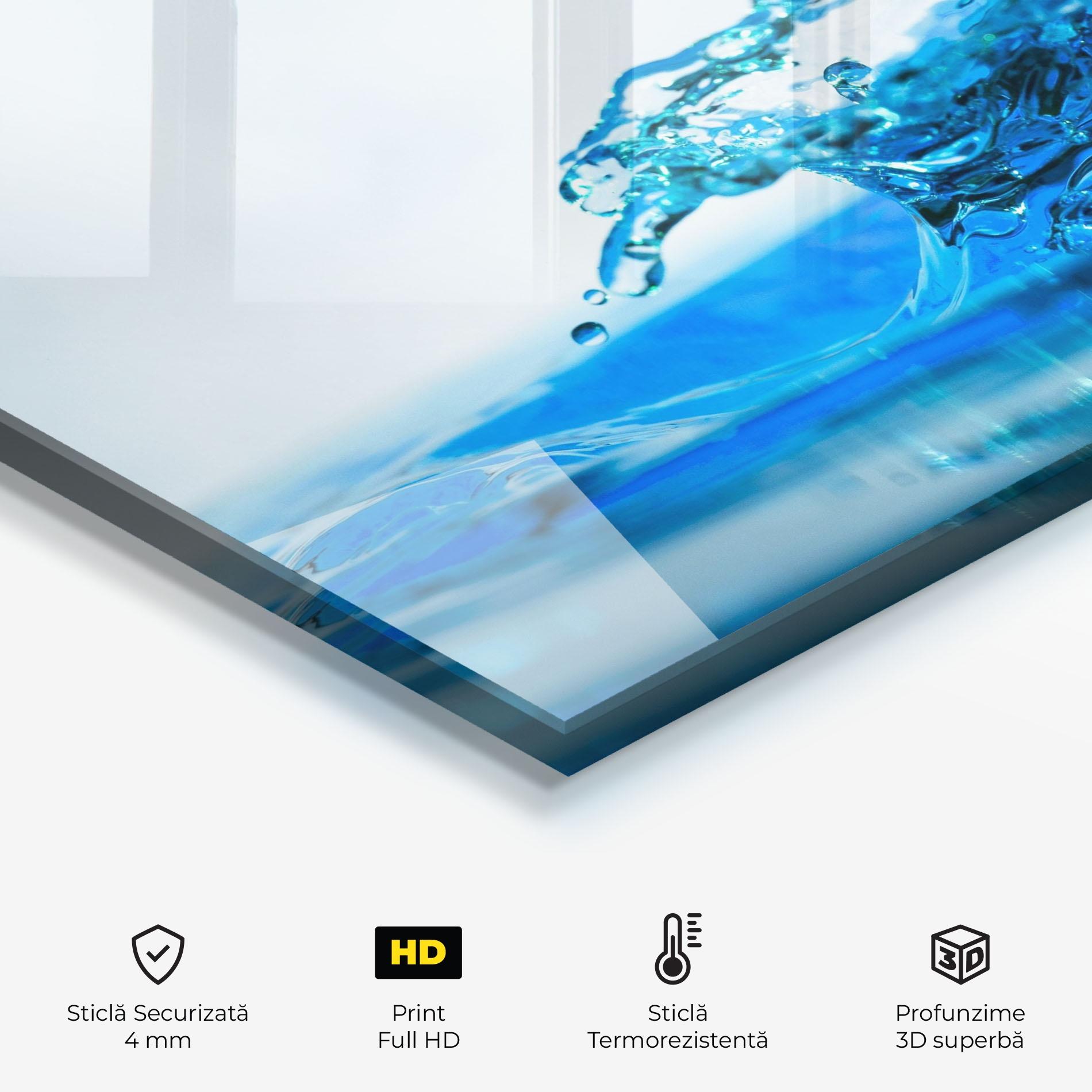 Panou Sticla Bucatarie Blue Water Splash mockup 2