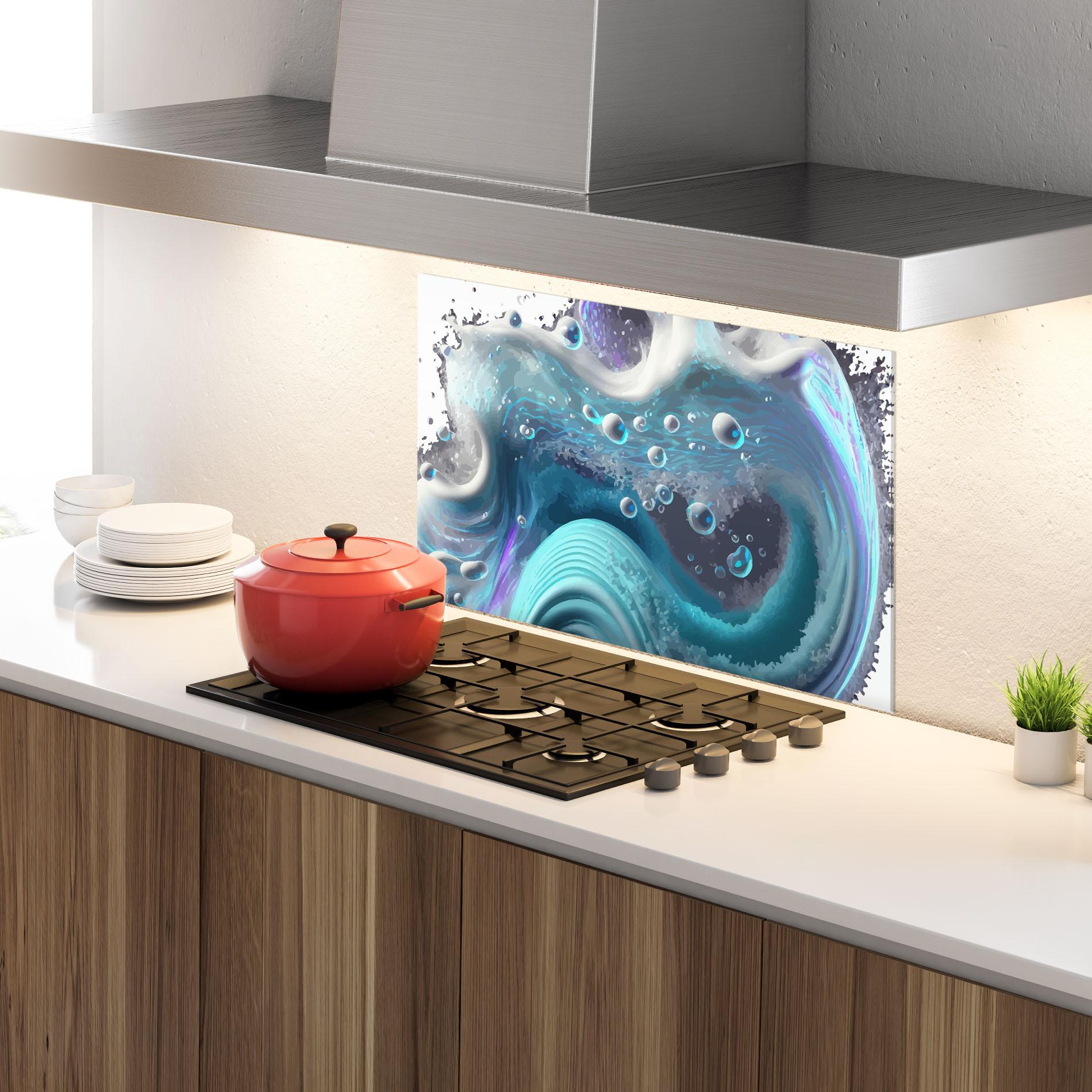 Panou Sticla Bucatarie Blue Purple Water mockup 4