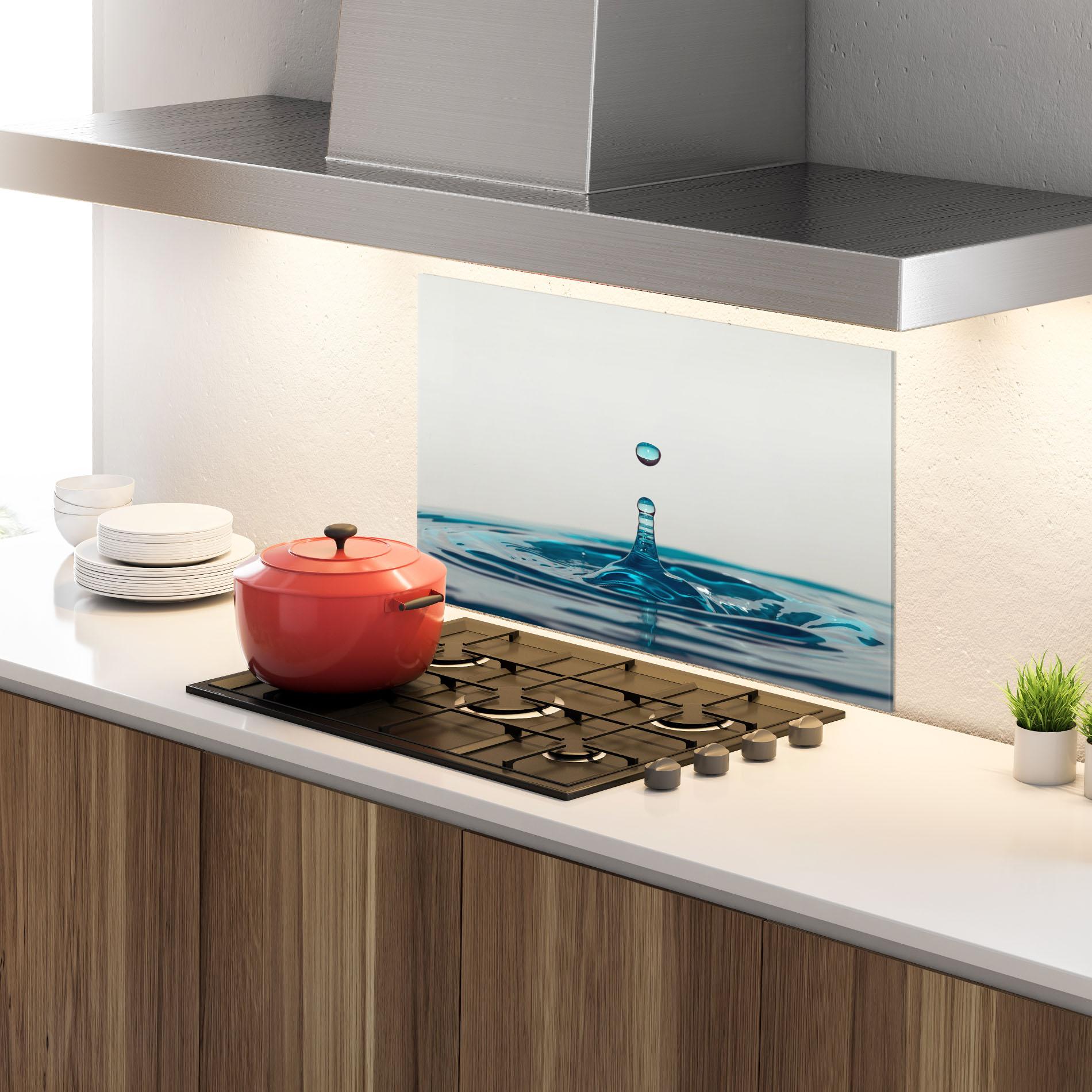 Panou Sticla Bucatarie Blue Water Drop mockup 4
