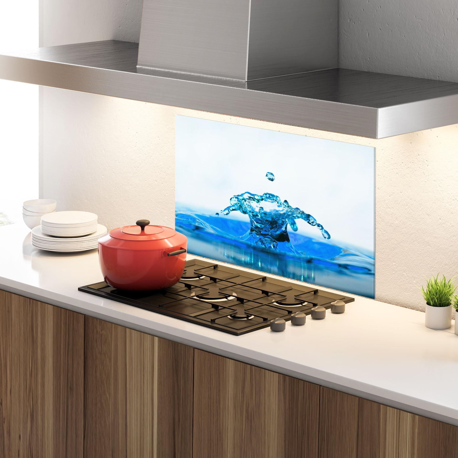 Panou Sticla Bucatarie Blue Water Splash mockup 4