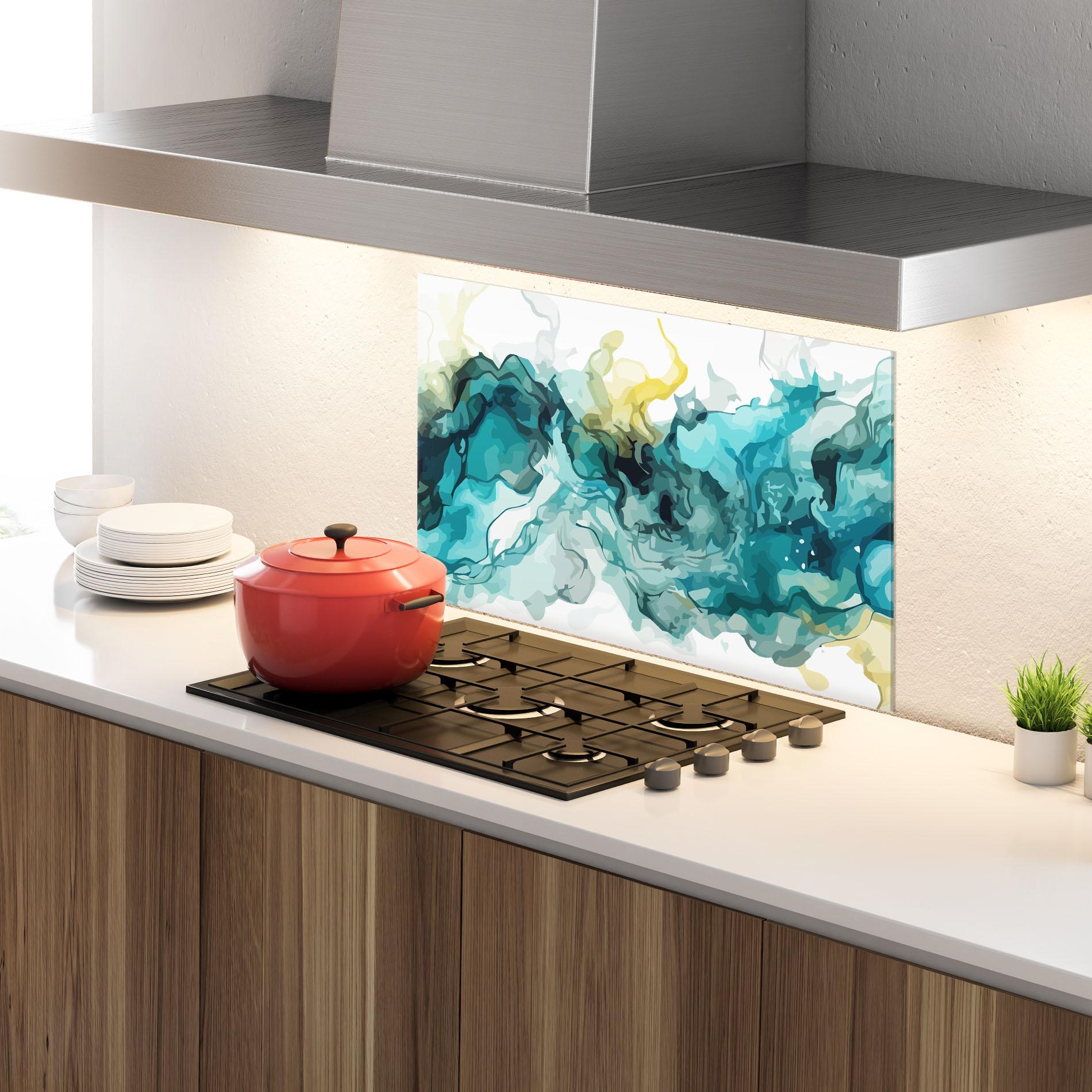 Panou Sticla Bucatarie Blue Yellow Art mockup 4