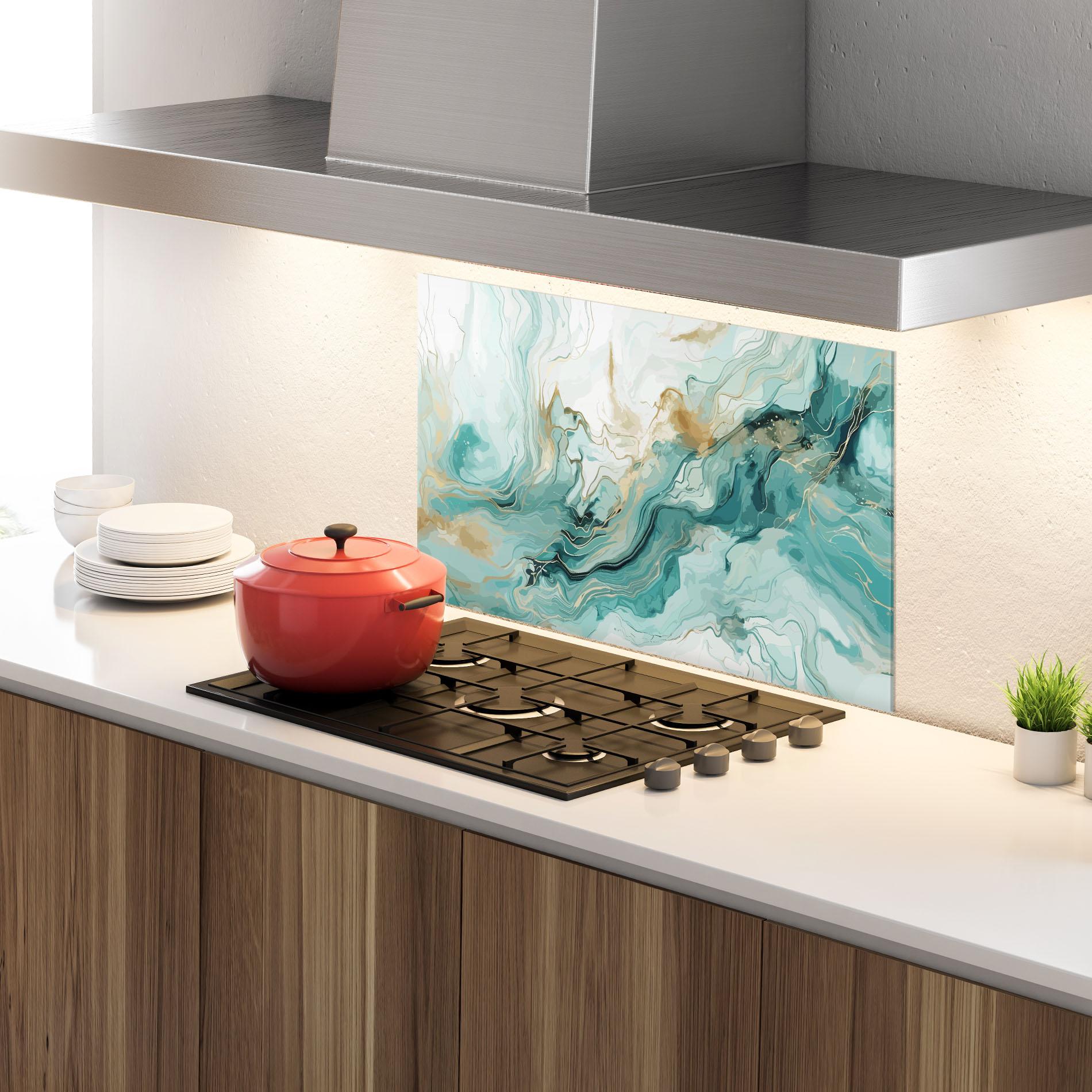 Panou Sticla Bucatarie Green Gold Water mockup 4