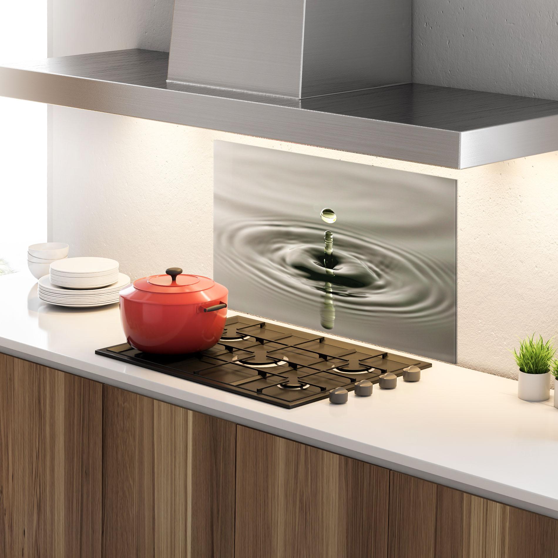 Panou Sticla Bucatarie Green Water Drop mockup 4