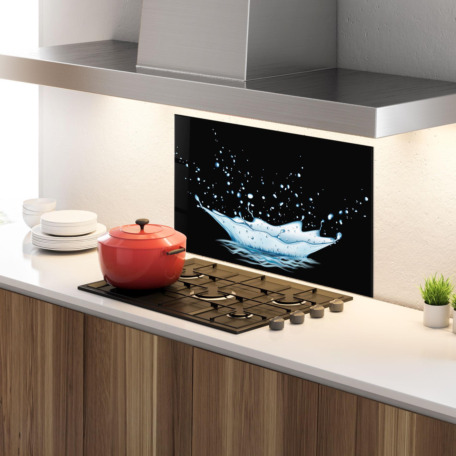 Panou Sticla Bucatarie Water Splash On Black mockup 4
