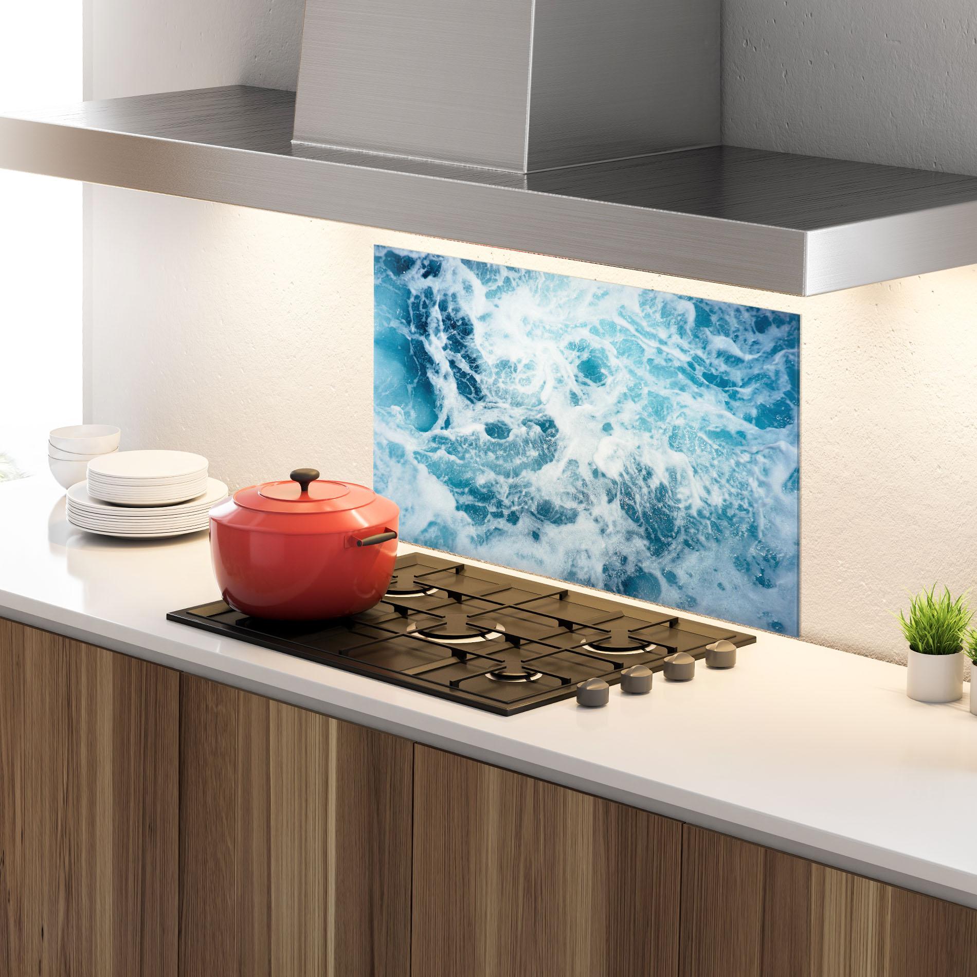 Panou Sticla Bucatarie White Water Wave mockup 4