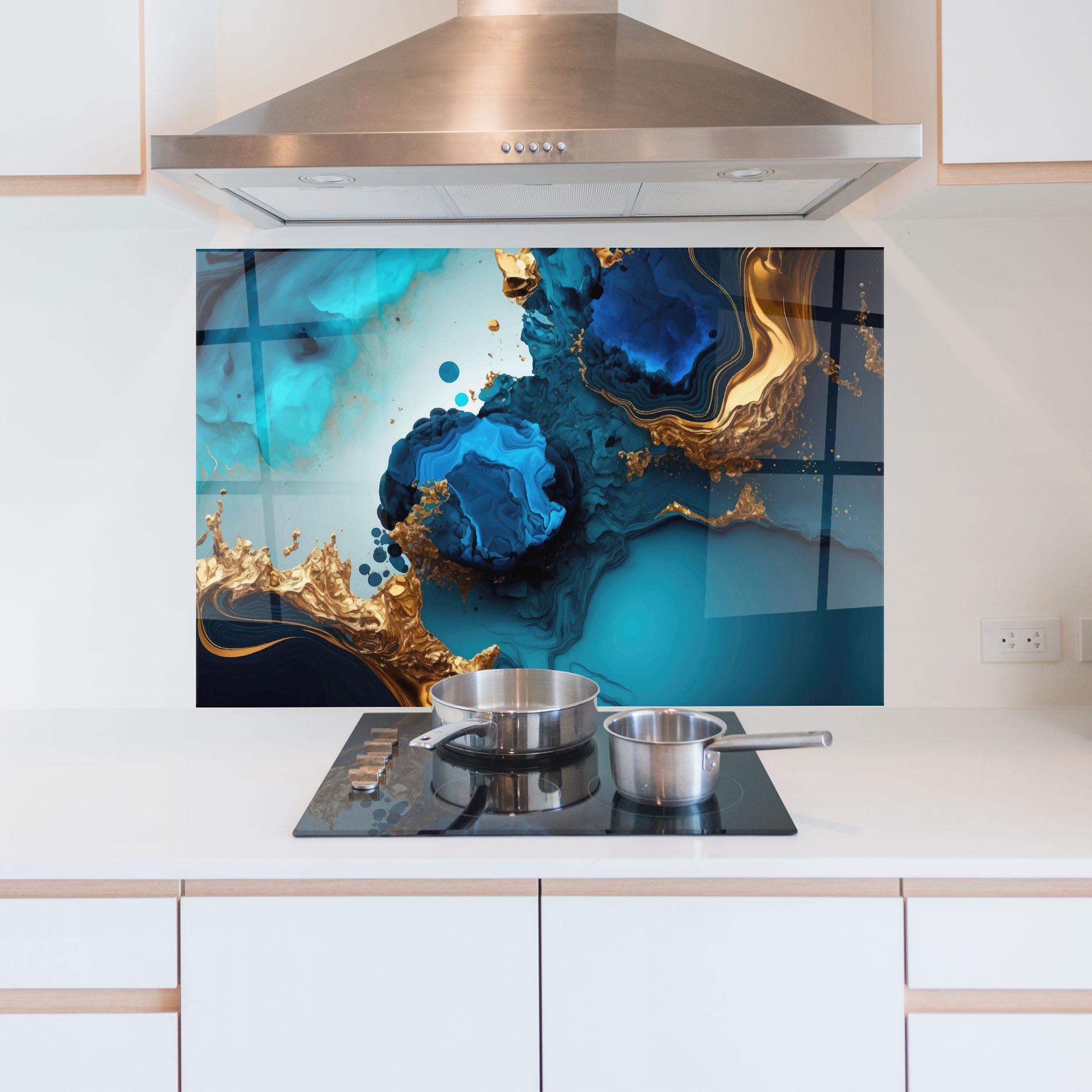 Panou Sticla Bucatarie Blue Gold Wave mockup 5