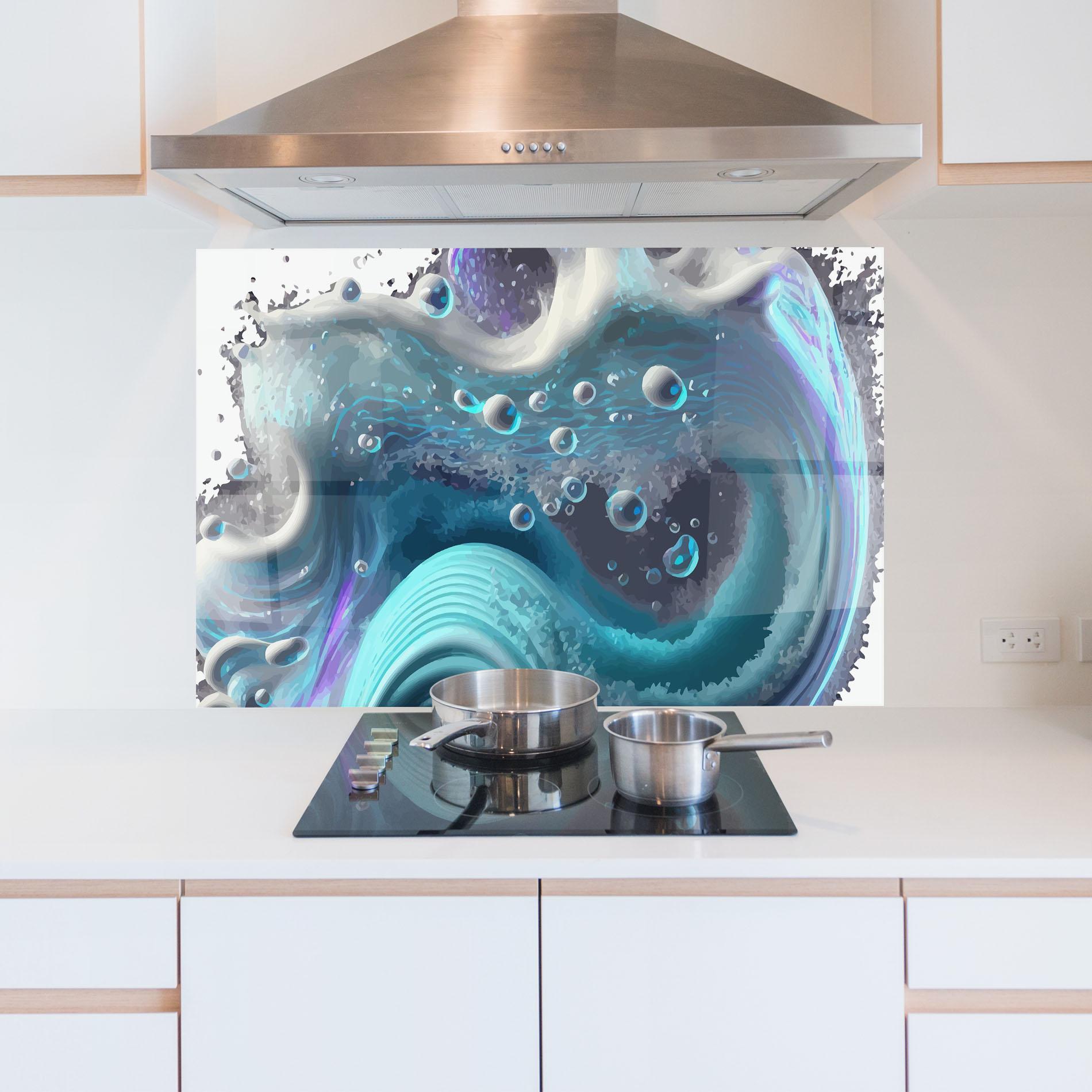Panou Sticla Bucatarie Blue Purple Water mockup 5