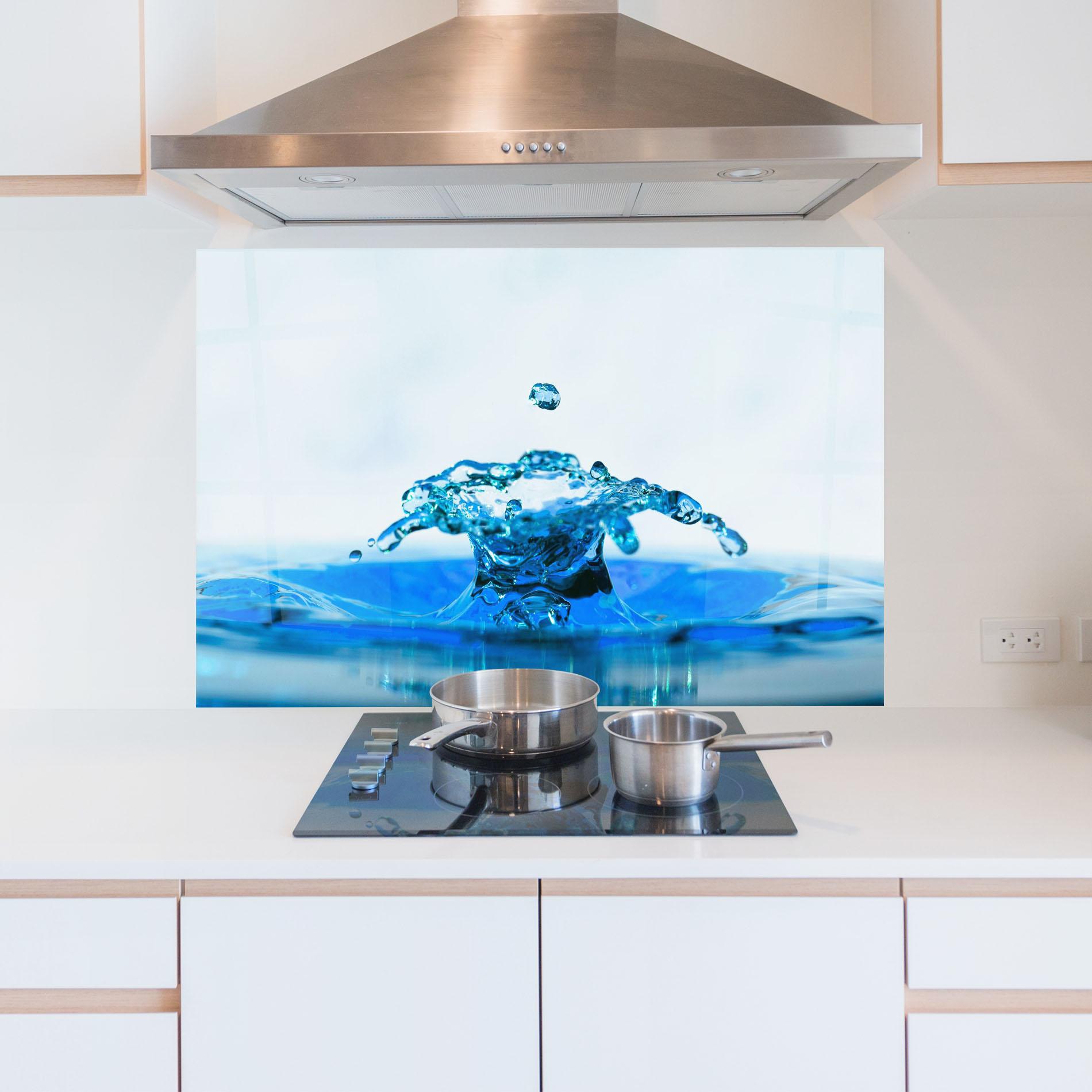 Panou Sticla Bucatarie Blue Water Splash mockup 5
