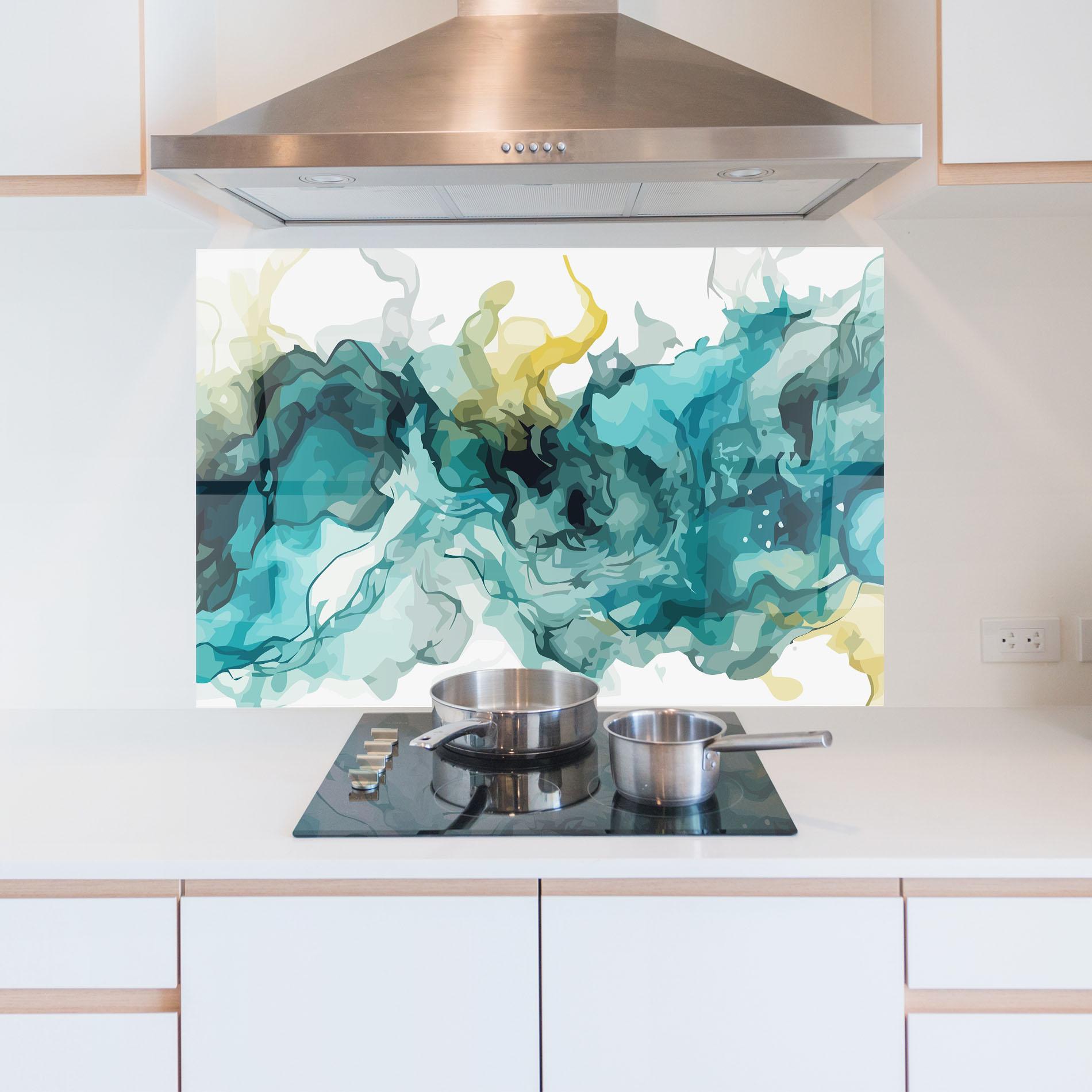 Panou Sticla Bucatarie Blue Yellow Art mockup 5