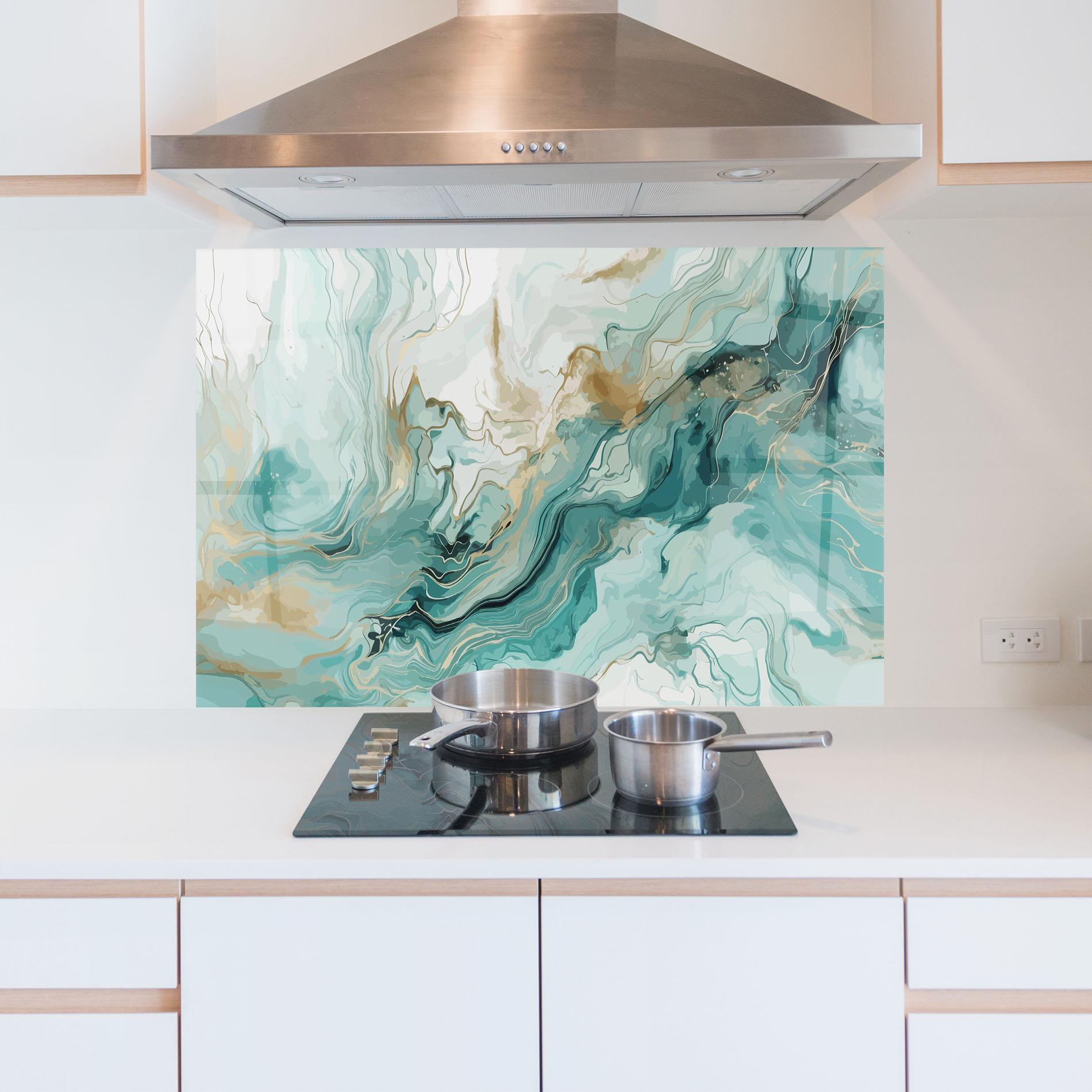 Panou Sticla Bucatarie Green Gold Water mockup 5