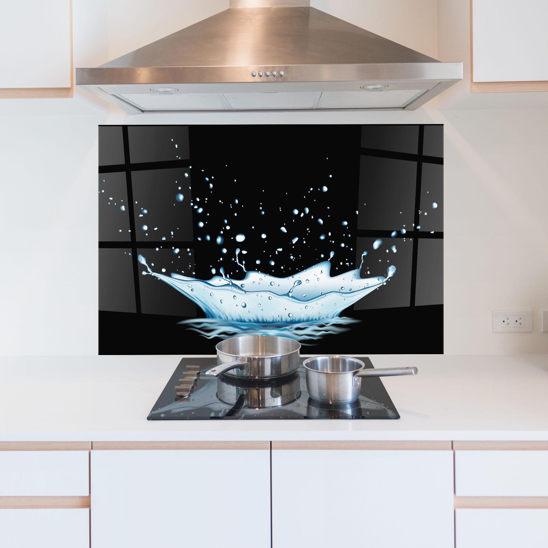 Panou Sticla Bucatarie Water Splash On Black mockup 5