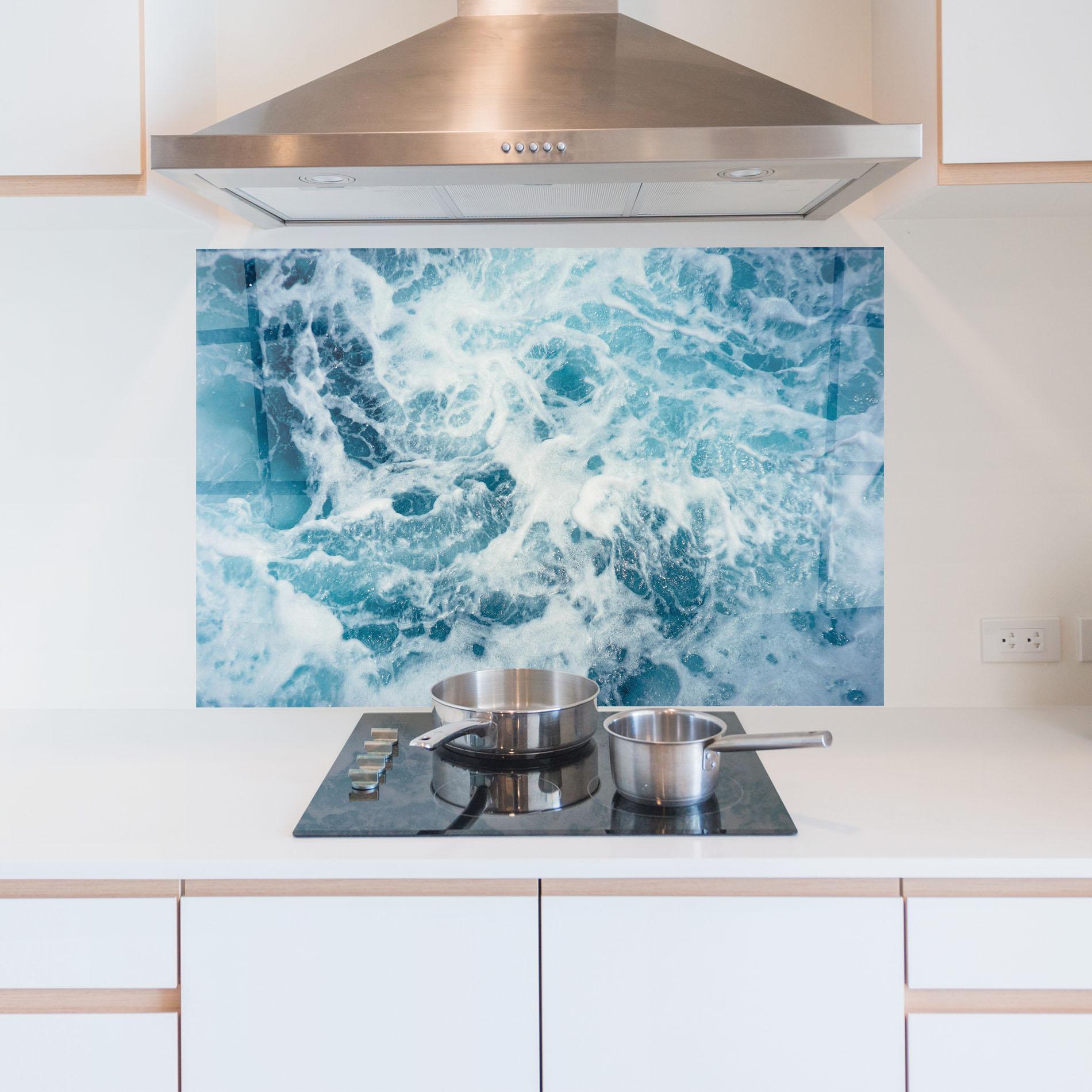 Panou Sticla Bucatarie White Water Wave mockup 5