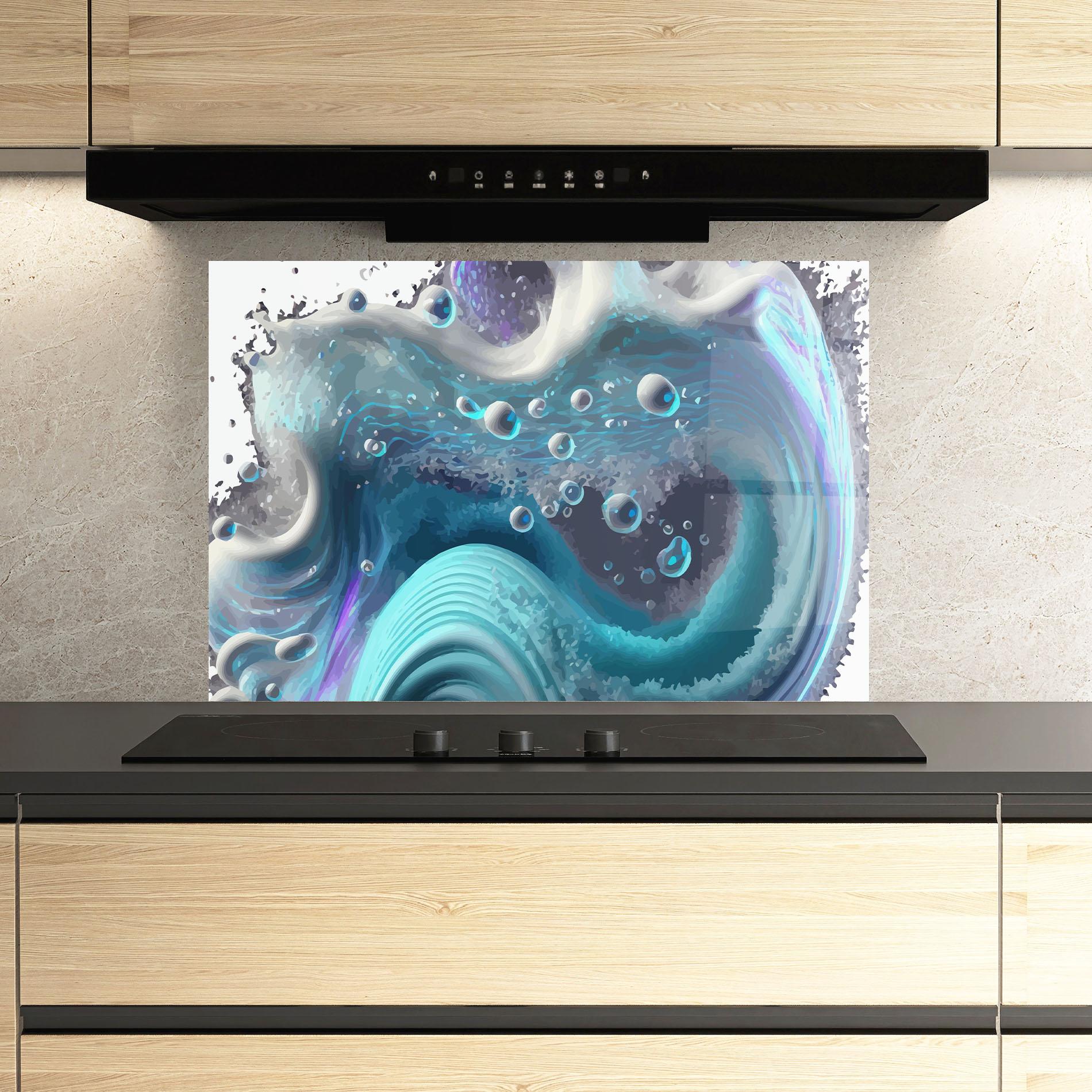 Panou Sticla Bucatarie Blue Purple Water mockup 3